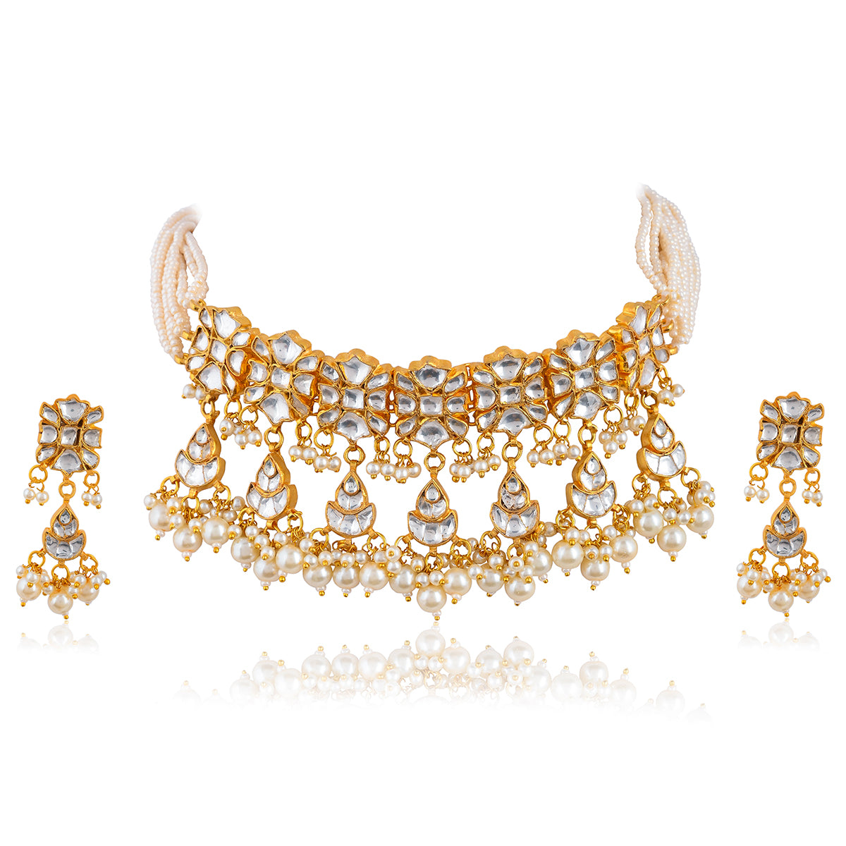 SJN011- White Color Gold Plated Jadau Kundan Choker Set