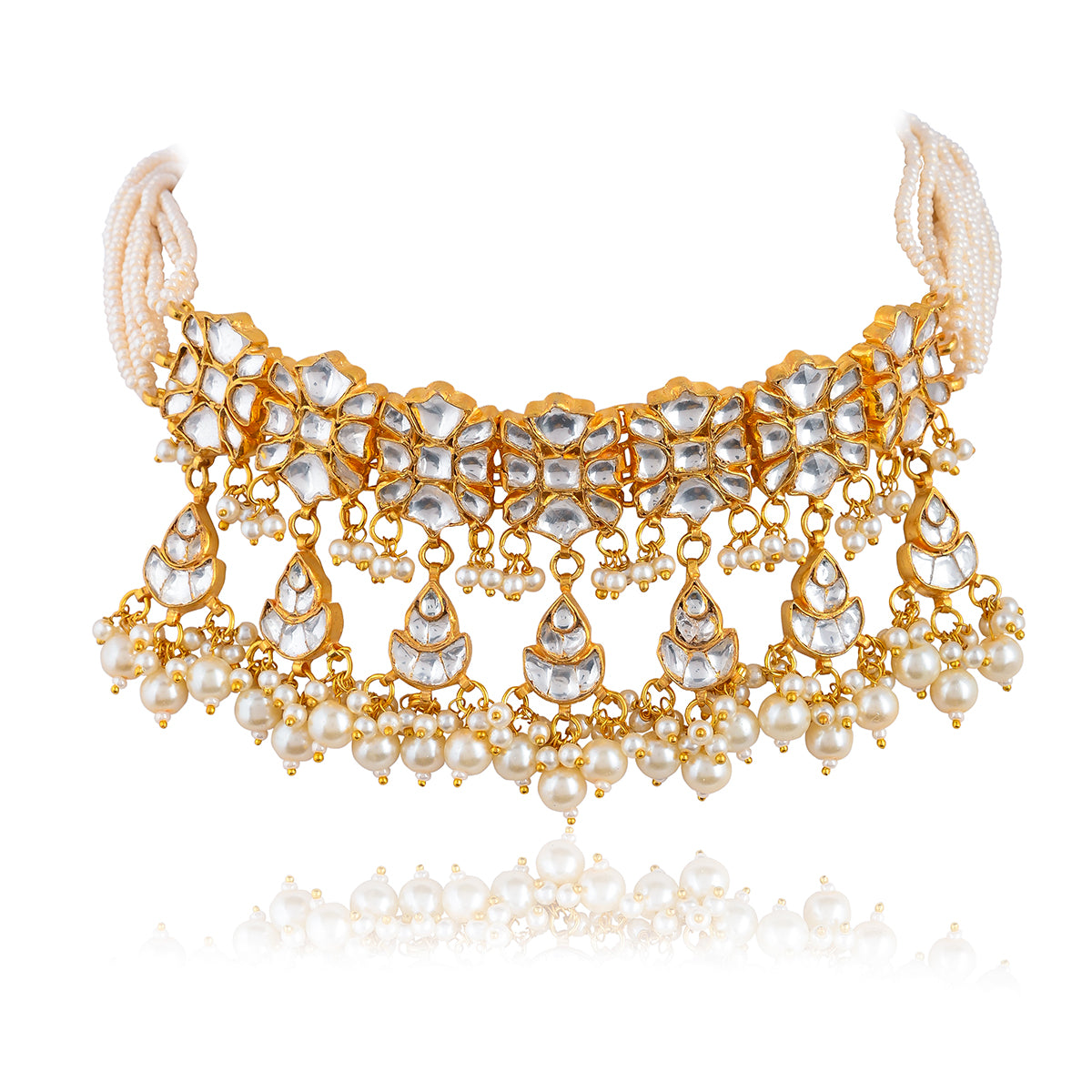 SJN011- White Color Gold Plated Jadau Kundan Choker Set