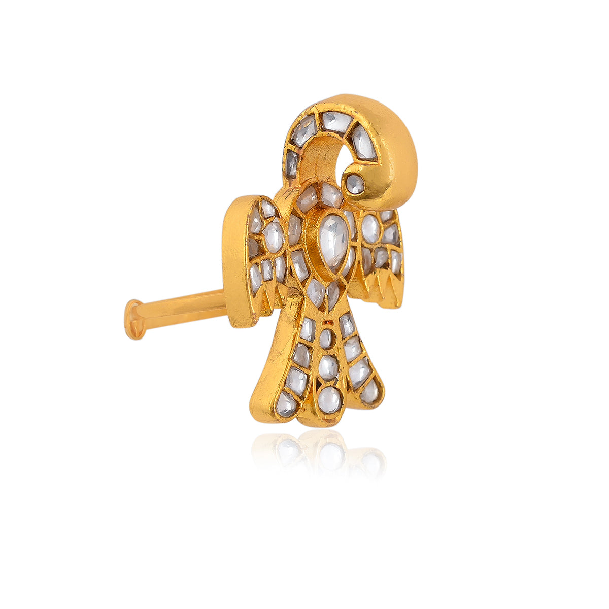 SJR017- White Colour Eagle Motif Gold Plated Jadau Kundan Ring