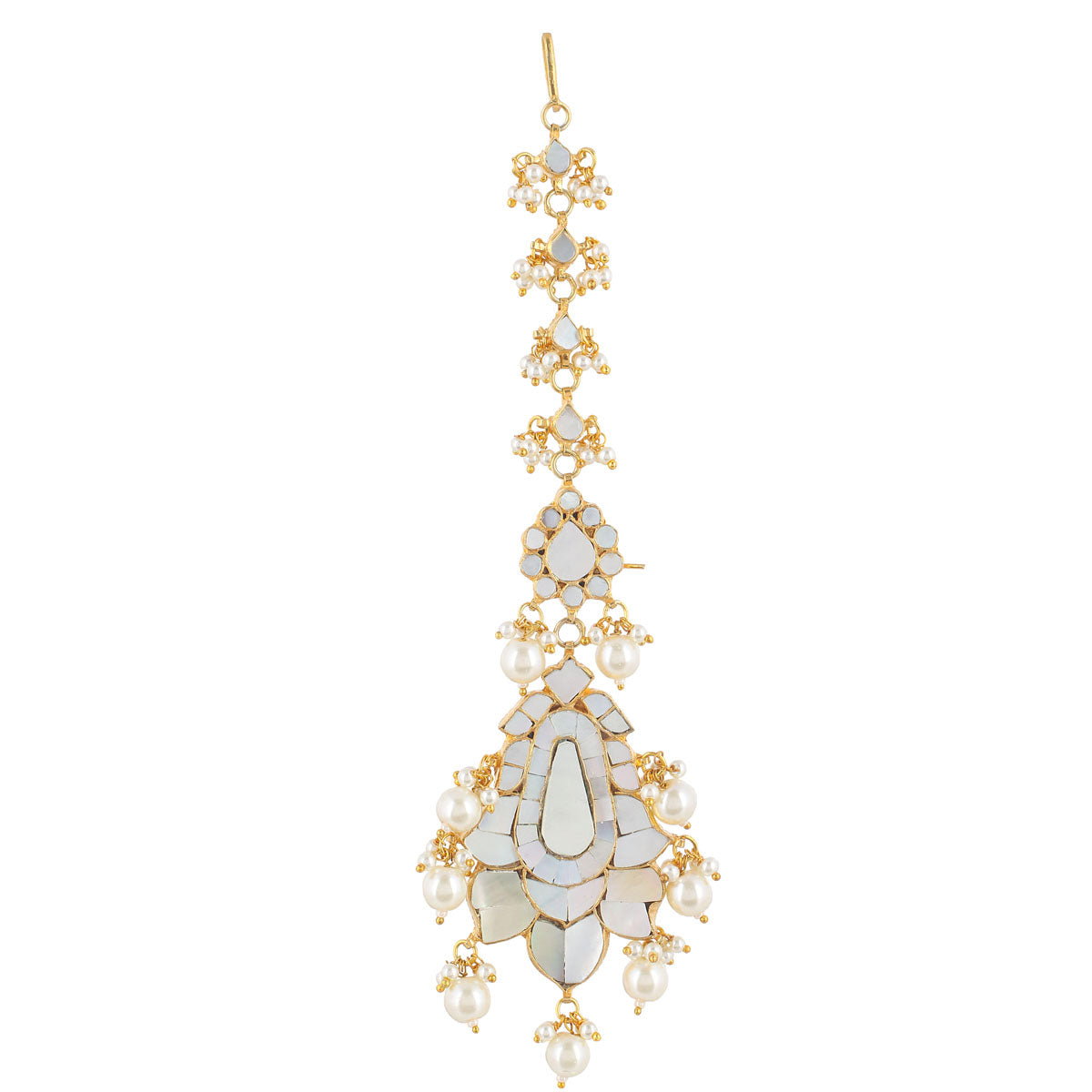 SJT011-White Colour Gold Plated Mother of Pearl Maang tikka