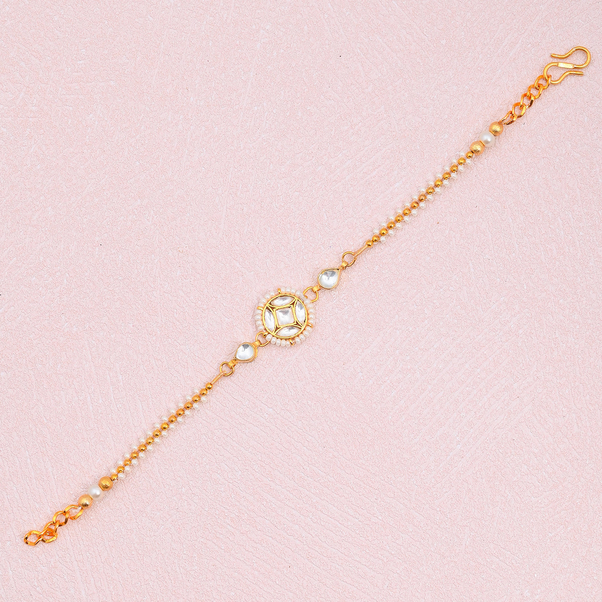 SJRB005- White Gold Plated Jadau Kundan Bracelet