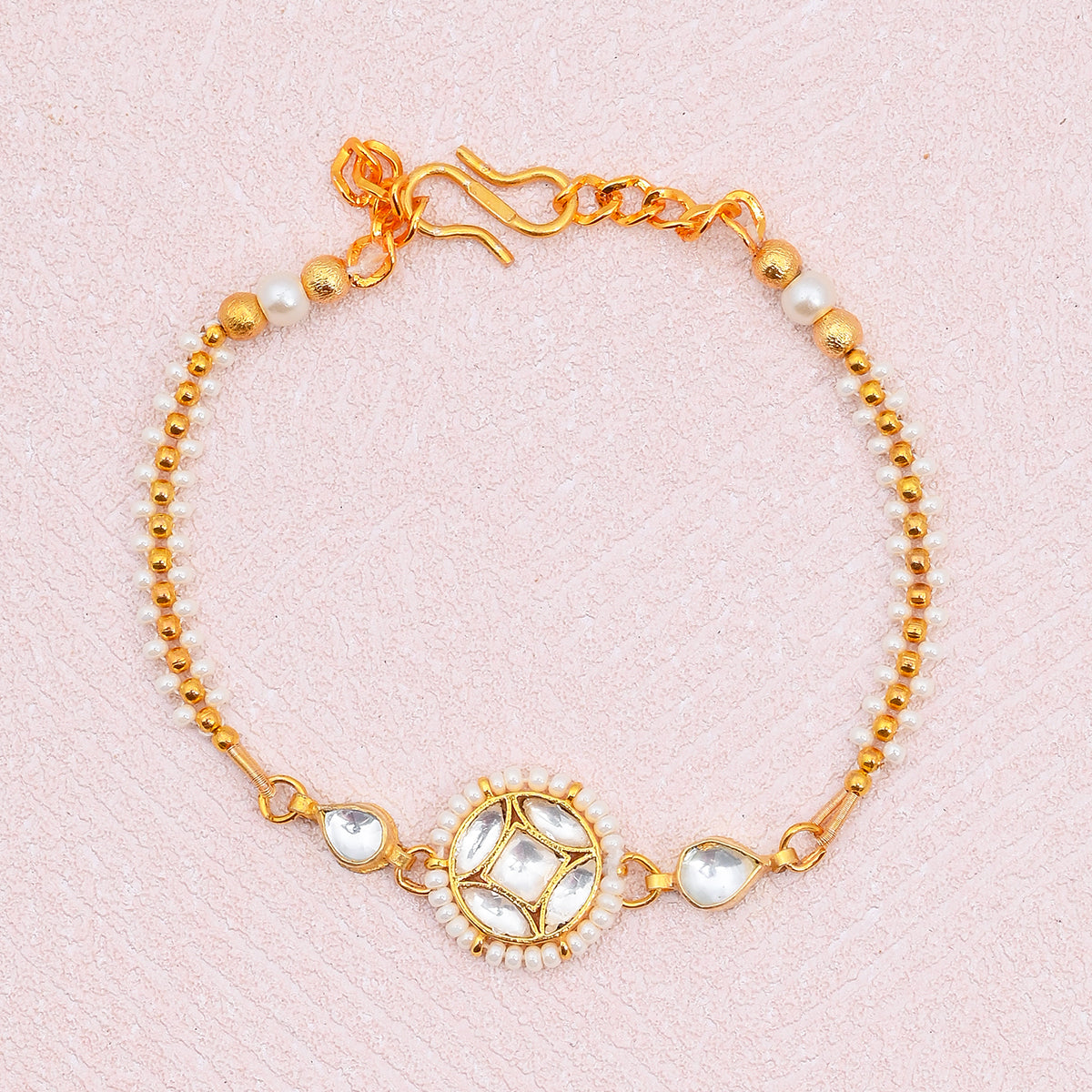 SJRB005- White Gold Plated Jadau Kundan Bracelet