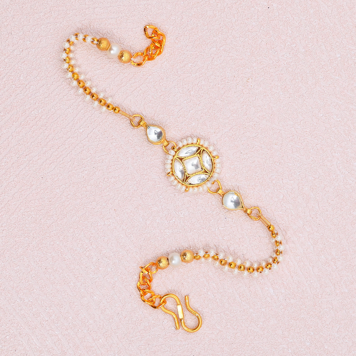 SJRB005- White Gold Plated Jadau Kundan Bracelet