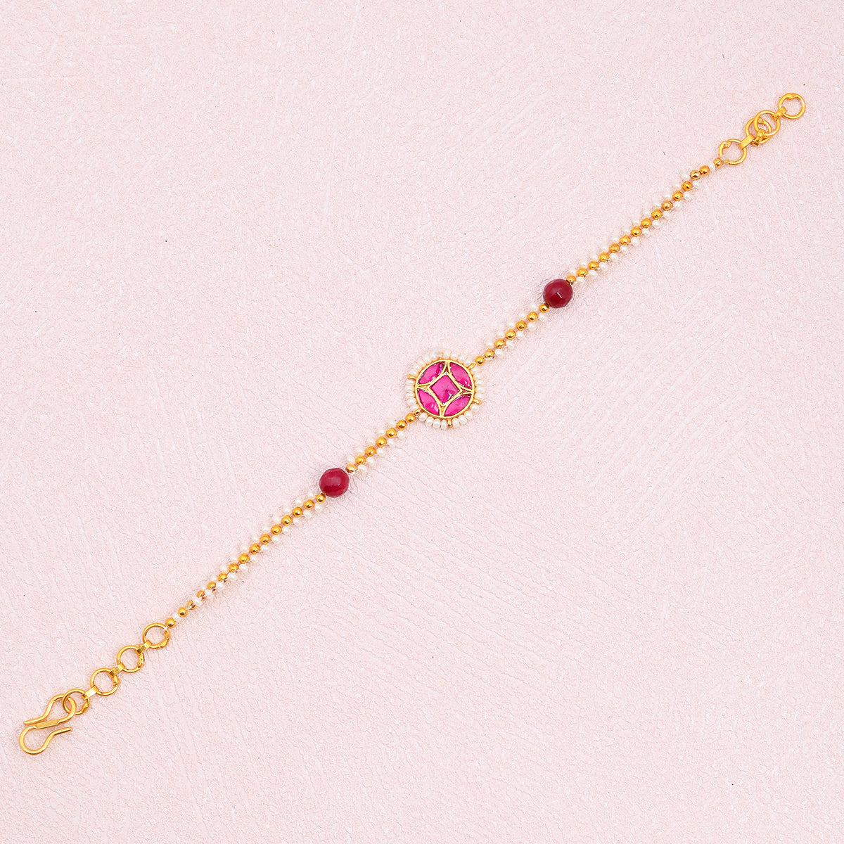 SJRB006- Pink Gold Plated Jadau Kundan Bracelet