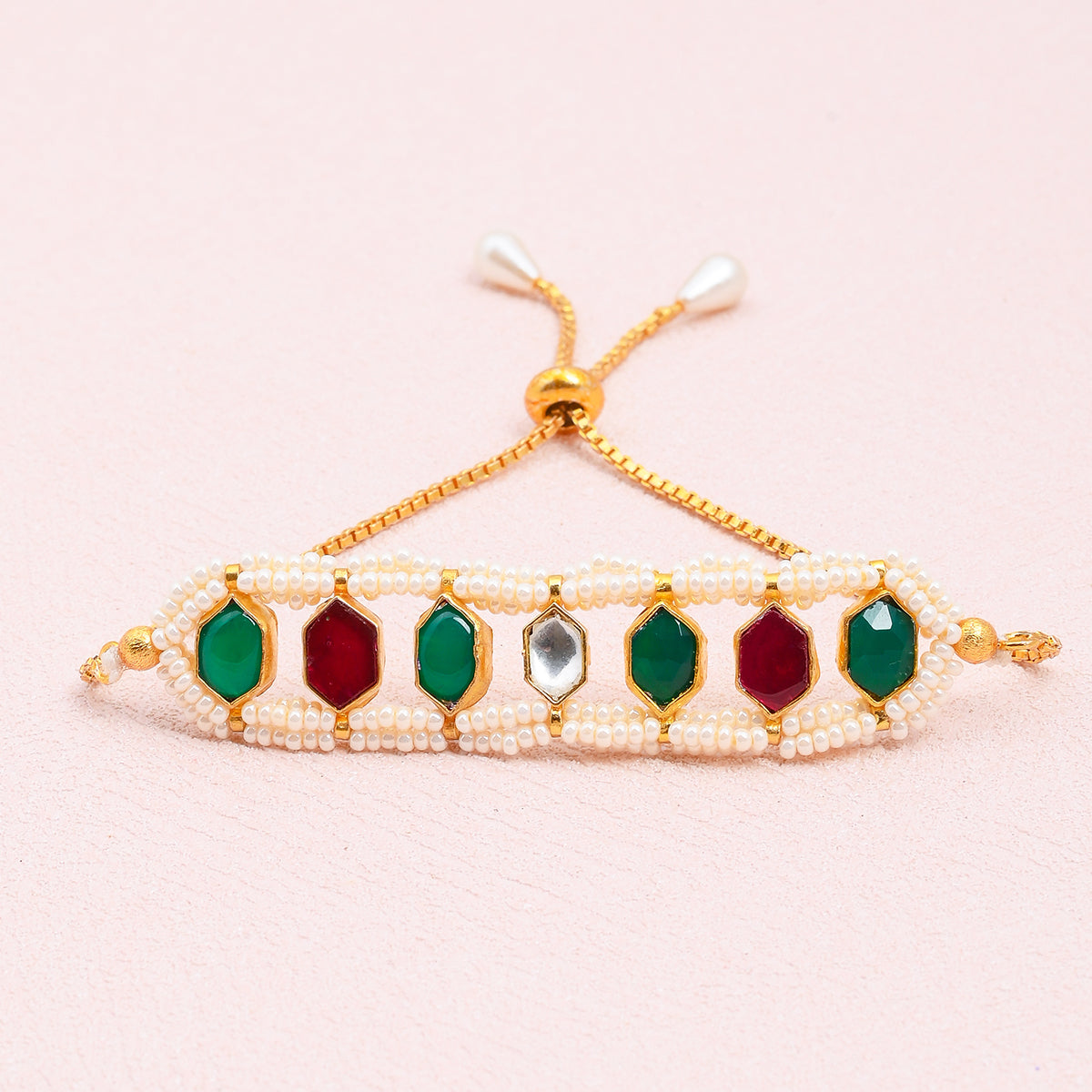 SJRB008- Multicolor Gold Plated Kundan Bracelet