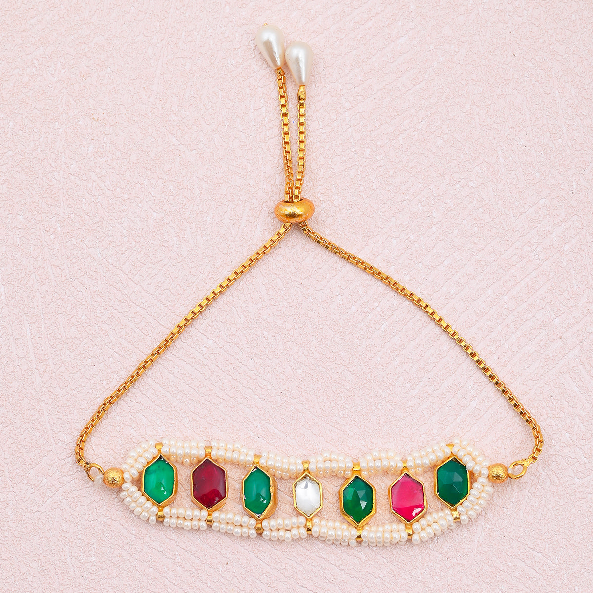 SJRB008- Multicolor Gold Plated Kundan Bracelet