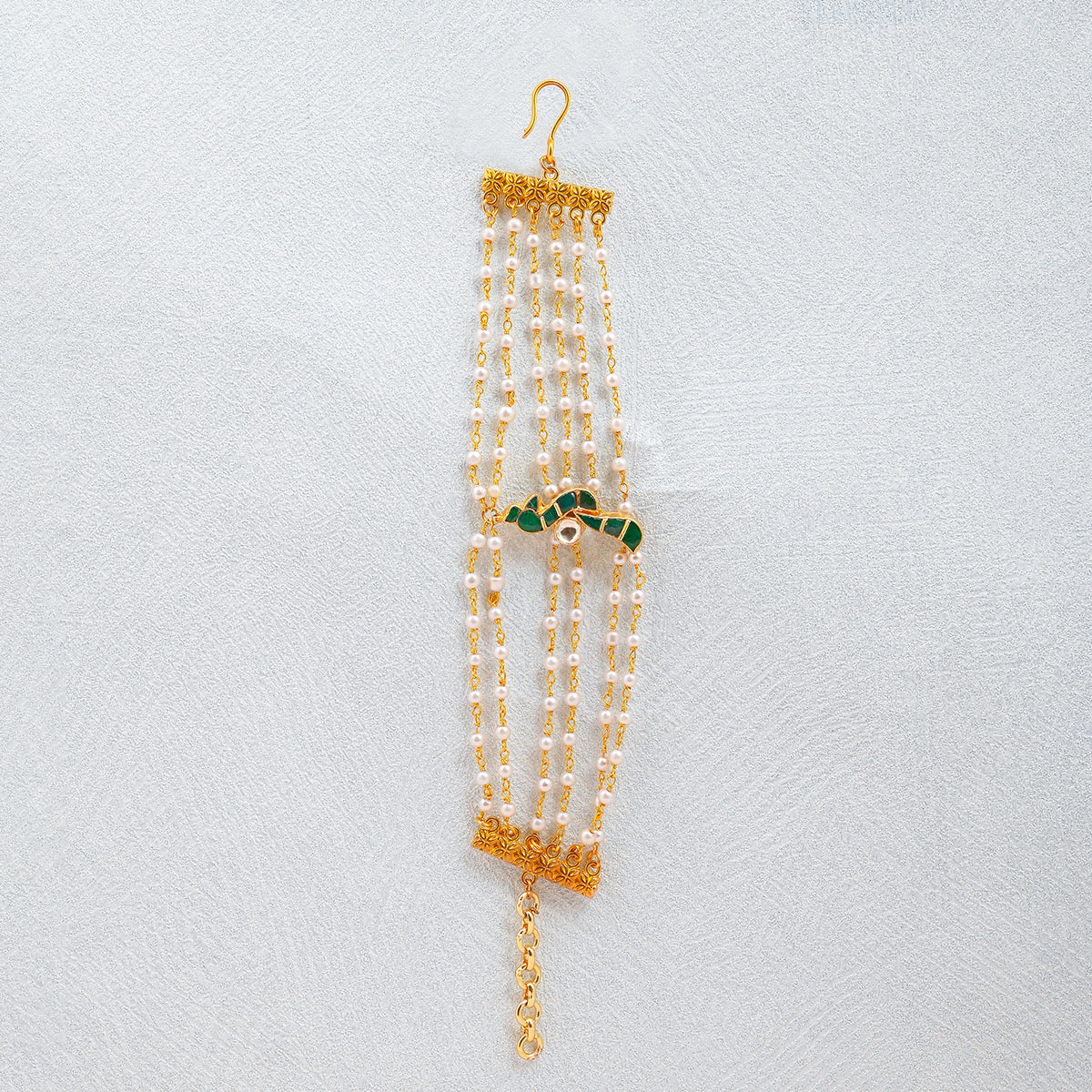 SJRB009- Emerald Green Gold Plated Peacock Jadau Kundan Bracelet