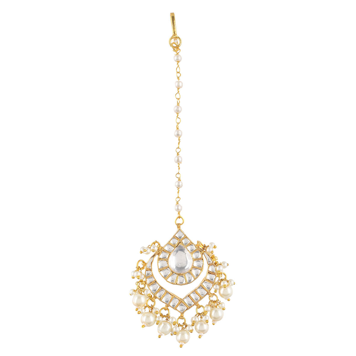 SJT007- White Colour Gold Plated Jadau Kundan Maang Tikka