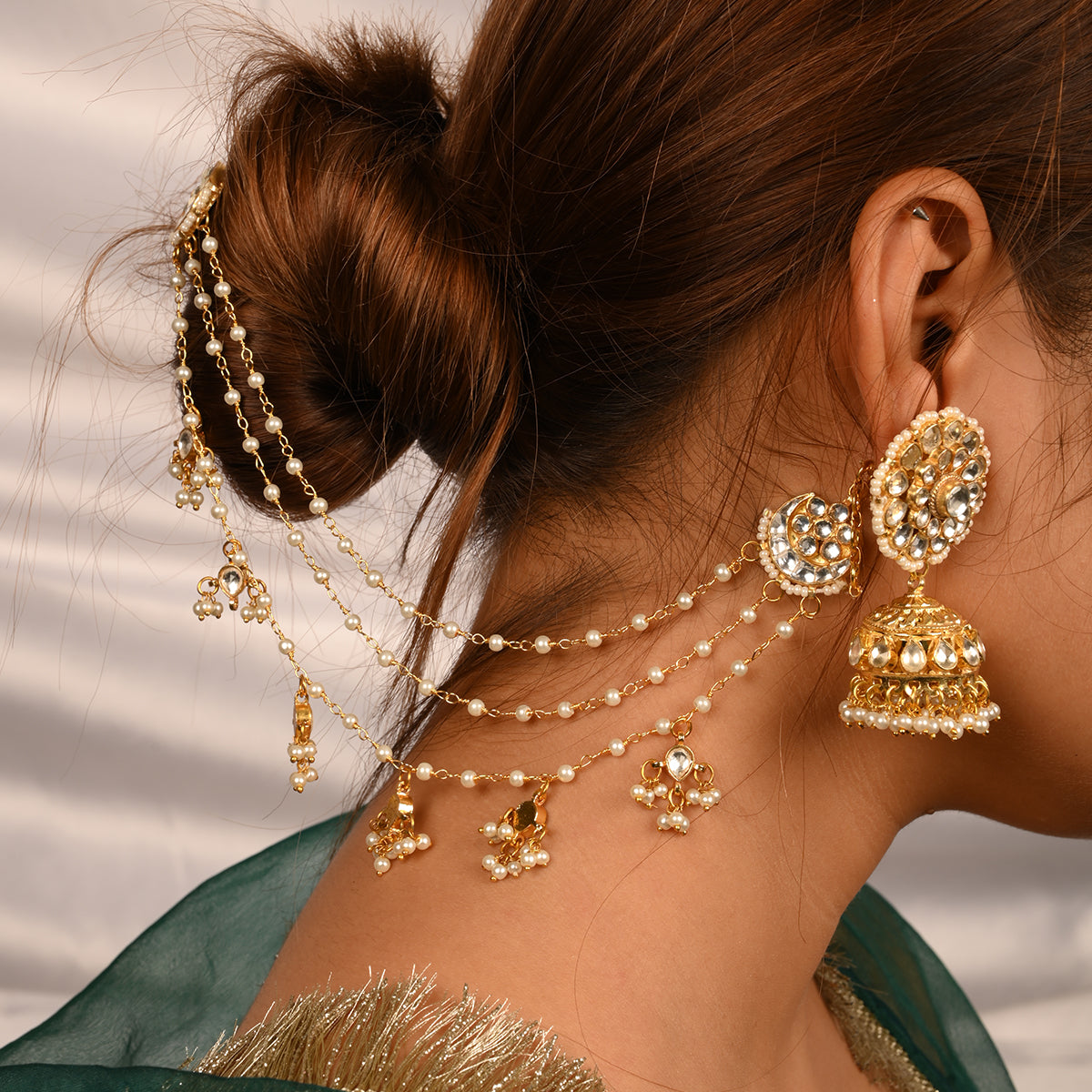 SJKC013- White Colour Gold Plated Jadau kundan Kachain and Jhumki Optional