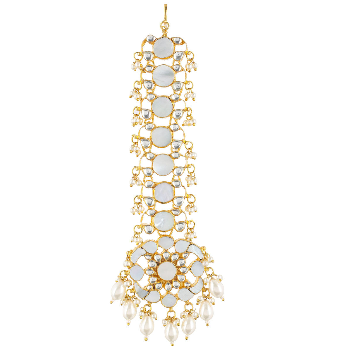 SJT012- White Colour Gold Plated Mother of Pearl Maang Tikka