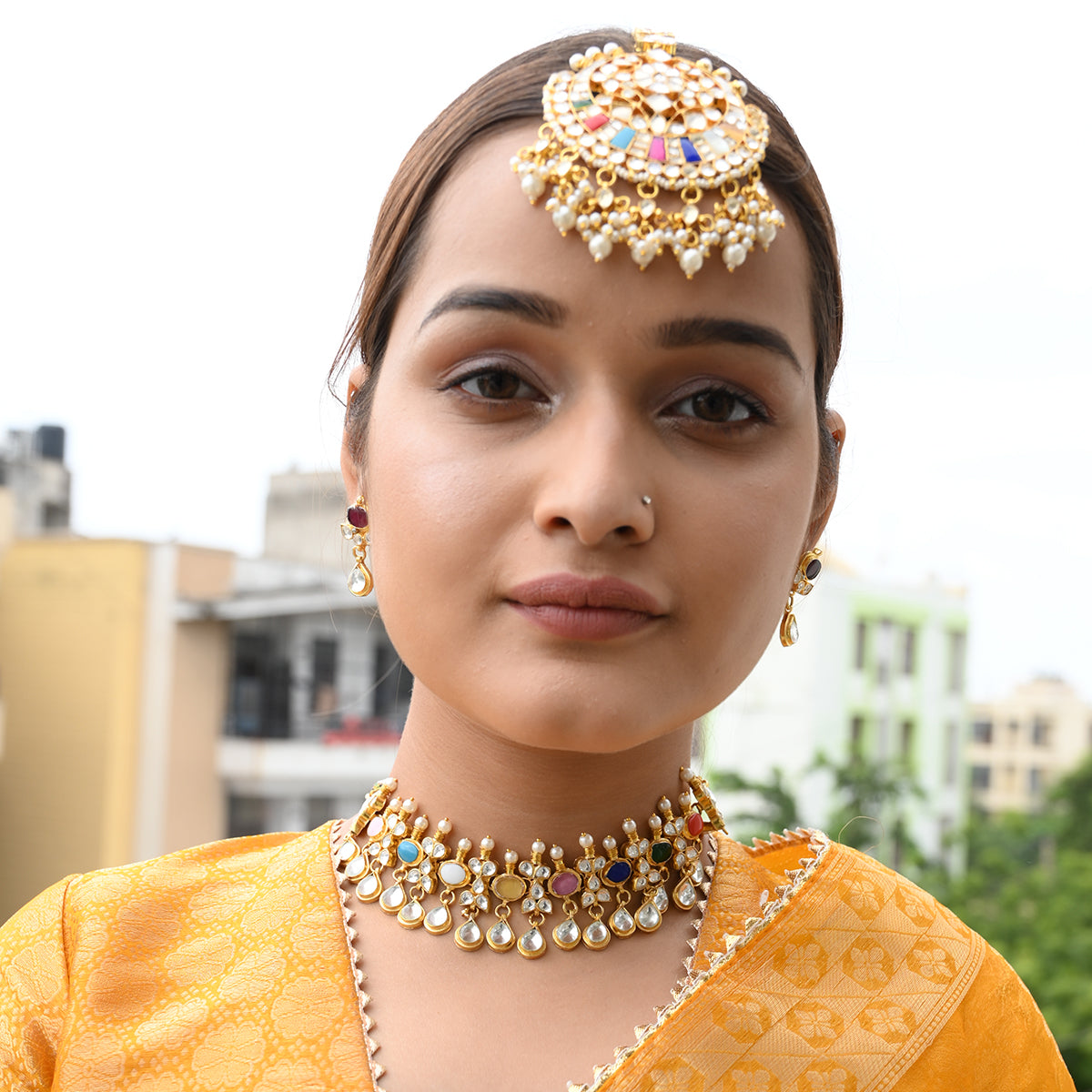 Aadhila Multi Choker Set with Tika