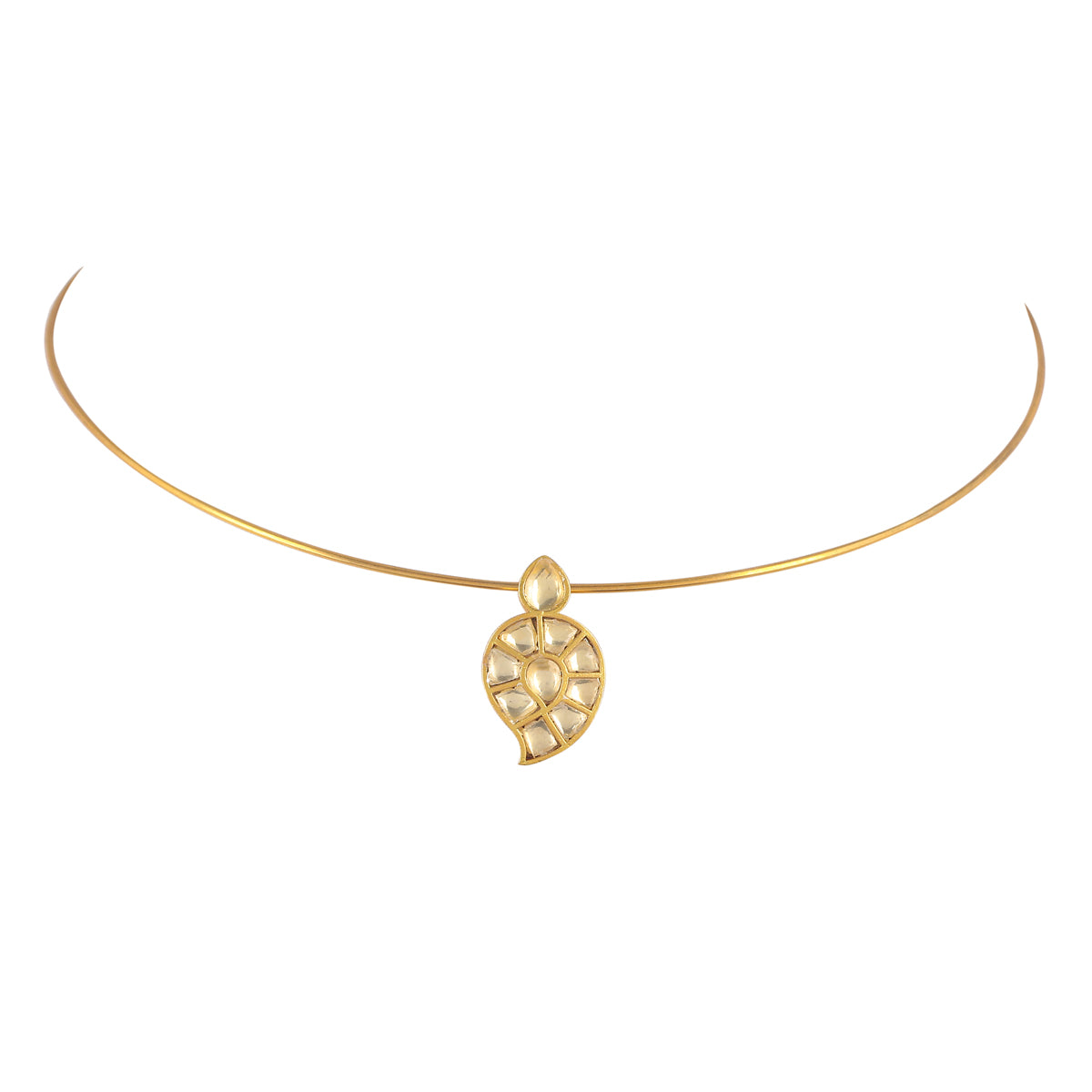 SJTN012- White Color Gold Plated Jadau Kundan Mango Motif Hasli Necklace with Earirngs