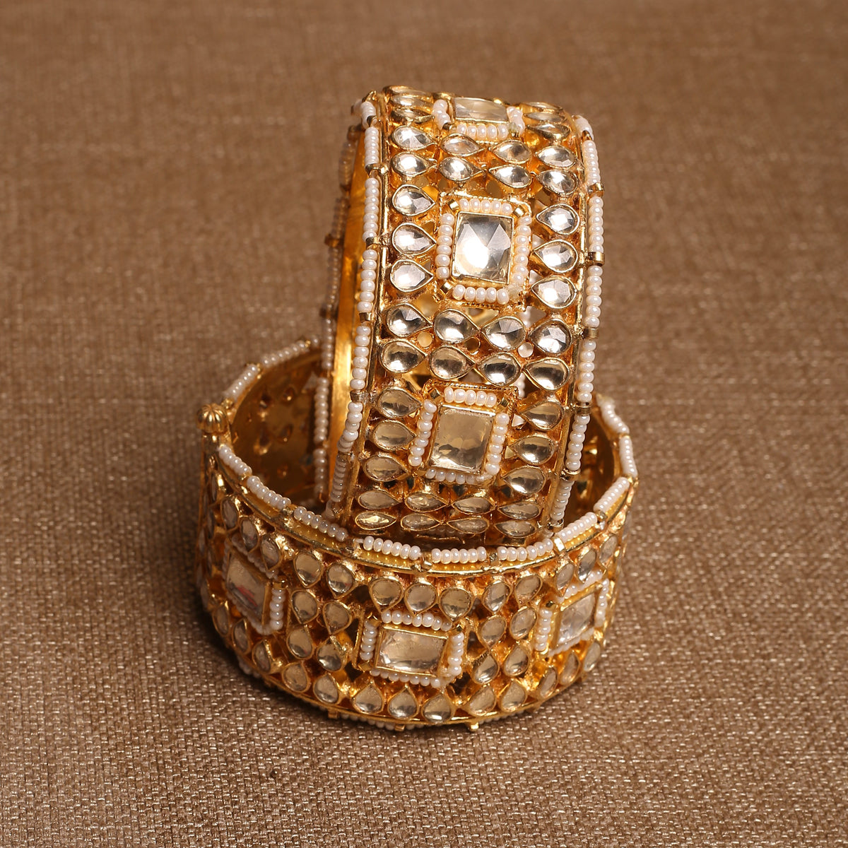 SJB014-White Color Gold Plated Jadau Kundan Bangles