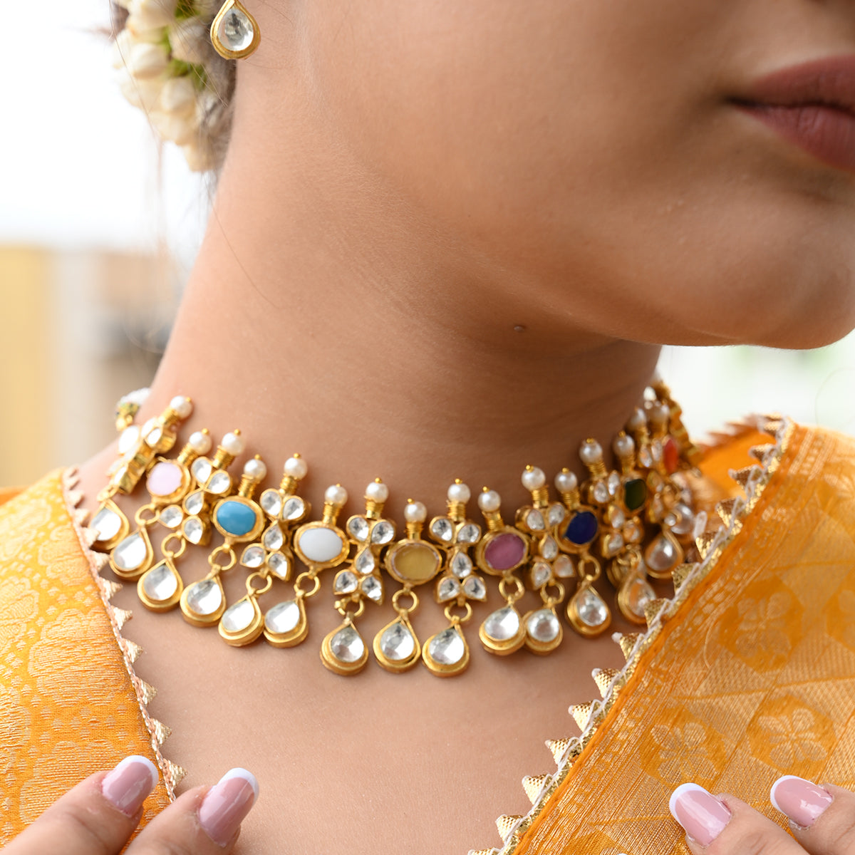 Aadhila Multi Choker Set with Tika
