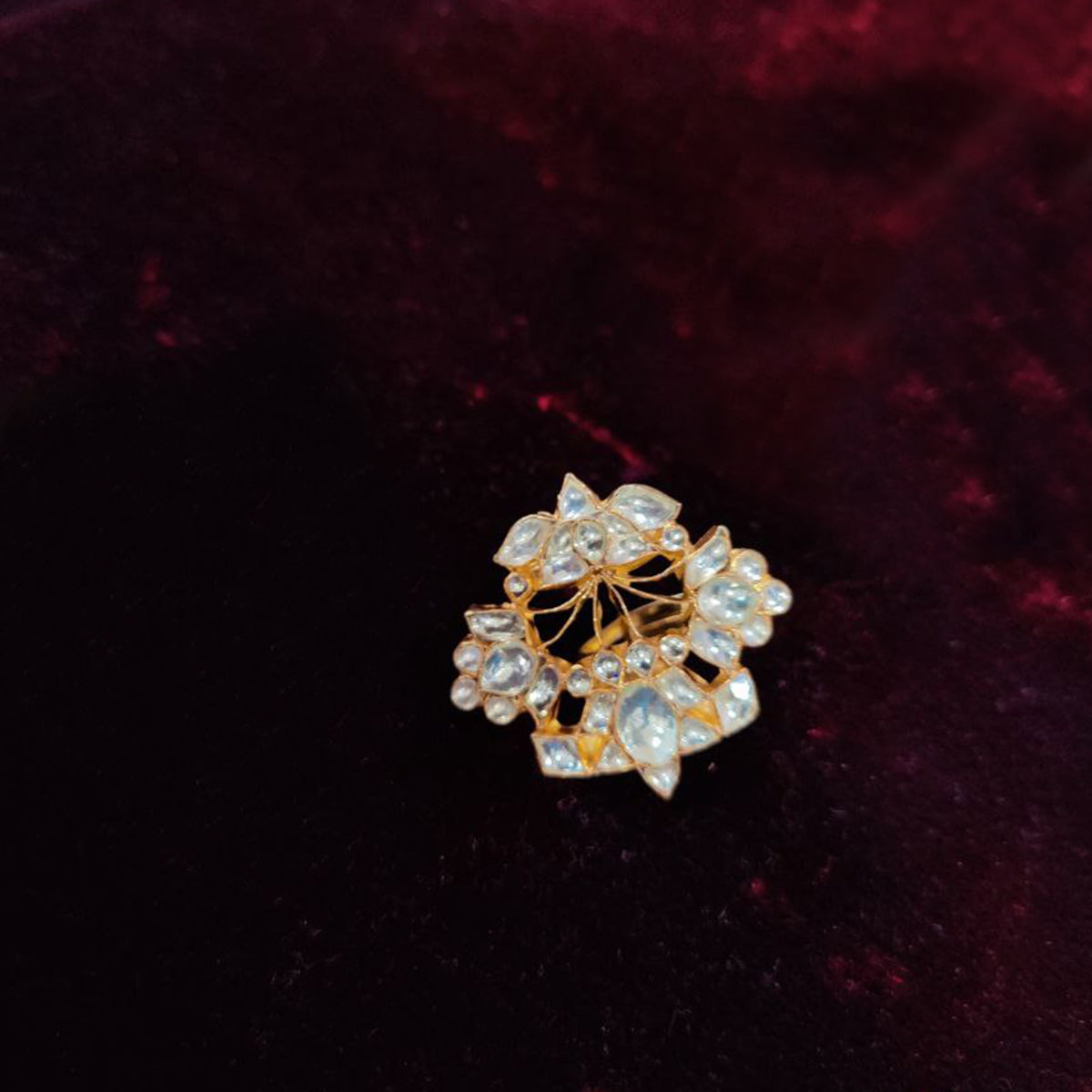 SJR005- White Colour Gold Plated Jadau Kundan Ring