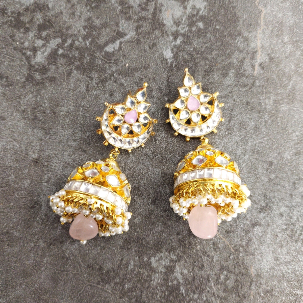 Ishya Pink Chand Star Kundan Necklace Set