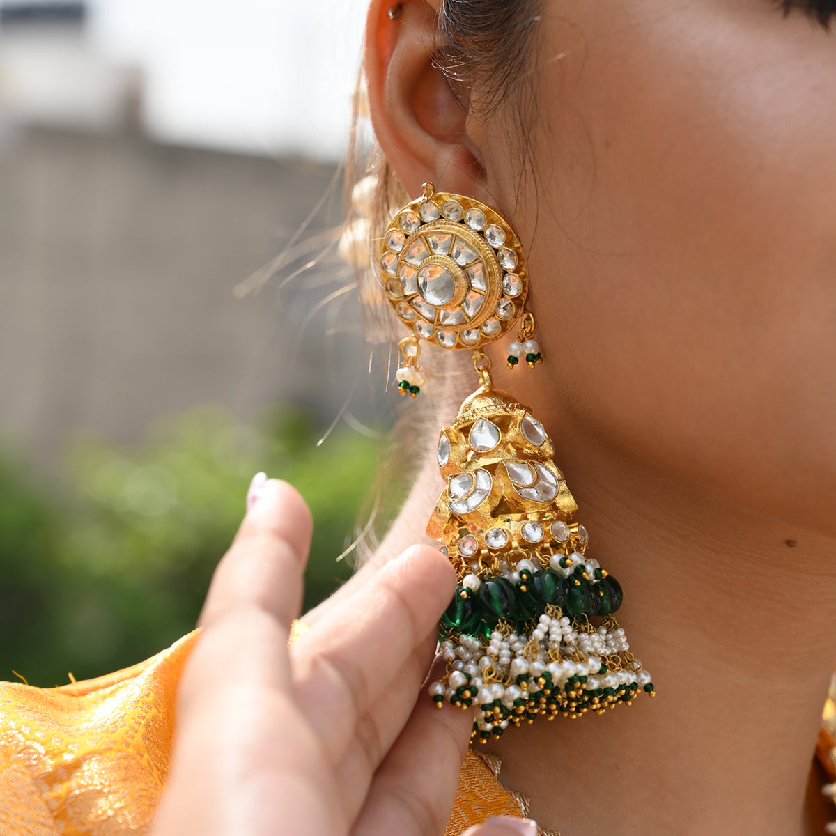 Kevalya Kundan Green Jhumkas/Earring