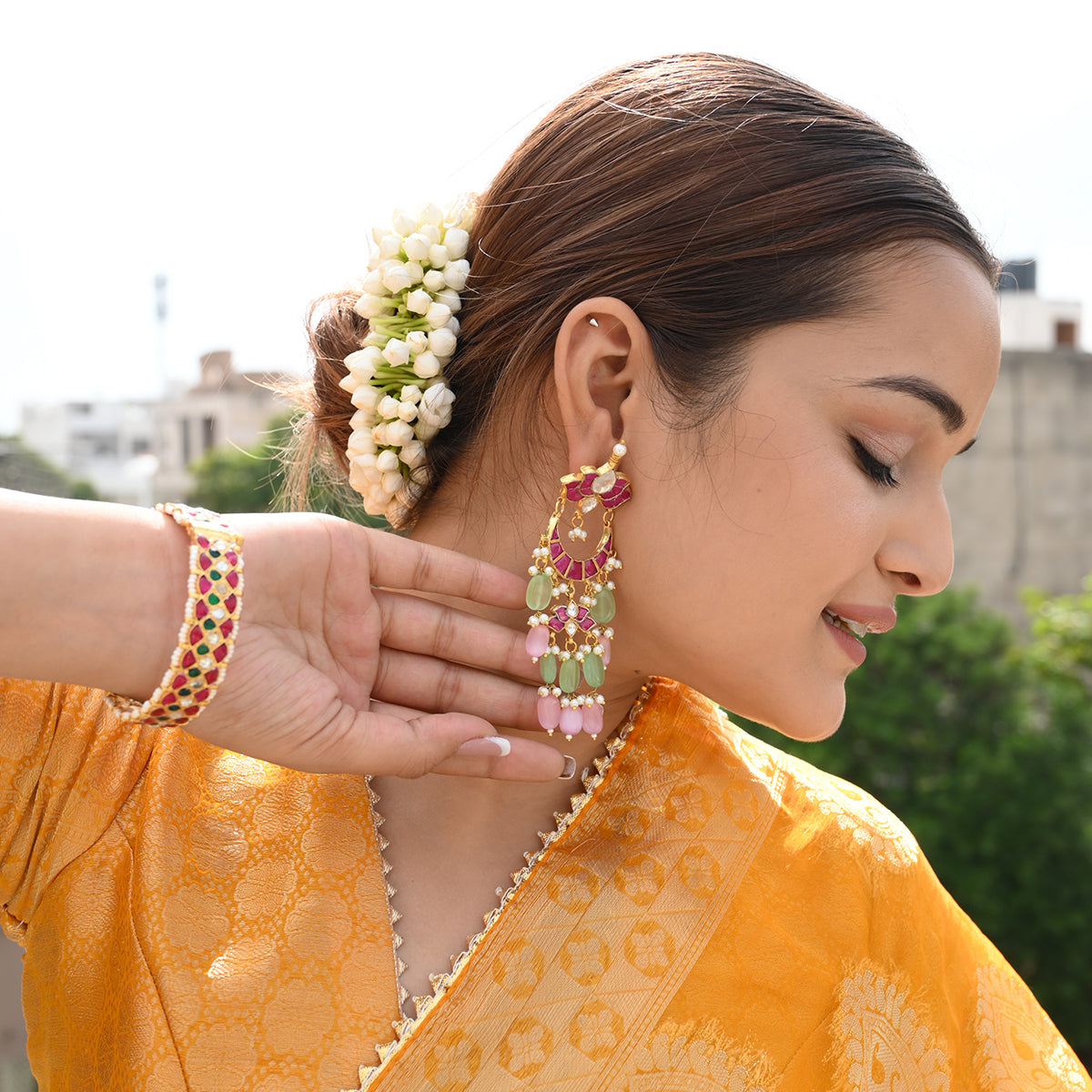 Rigved Pink Lotus Earrings