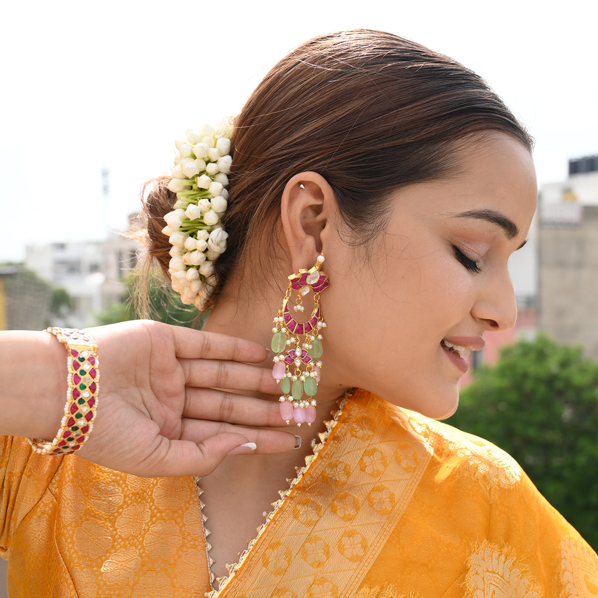 Rigved Pink Lotus Earrings