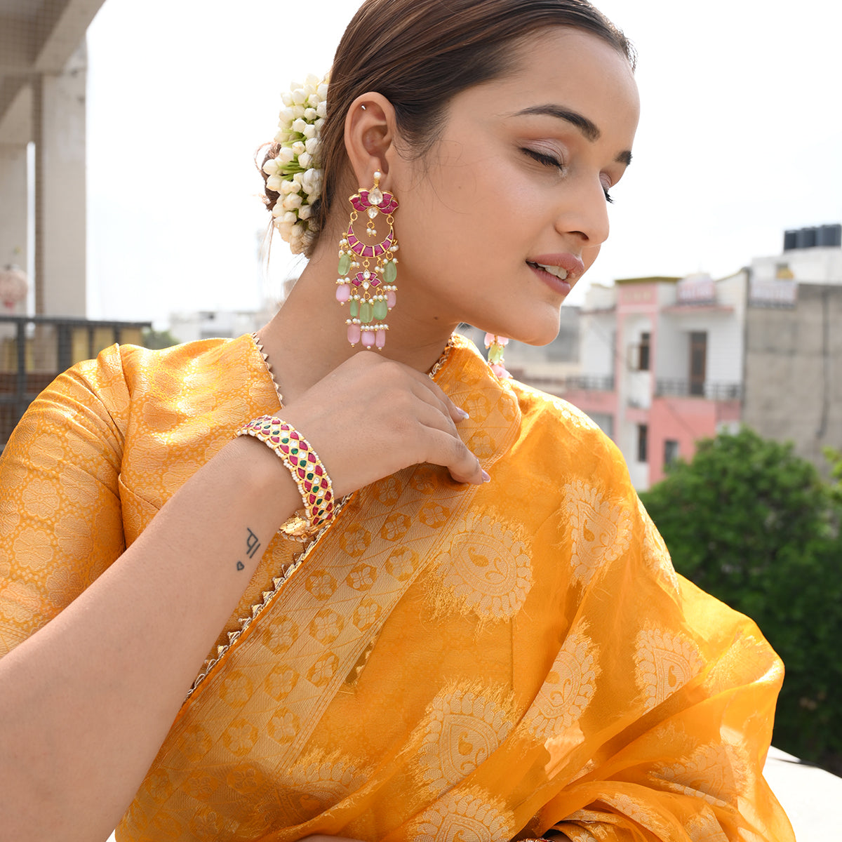 Rigved Pink Lotus Earrings