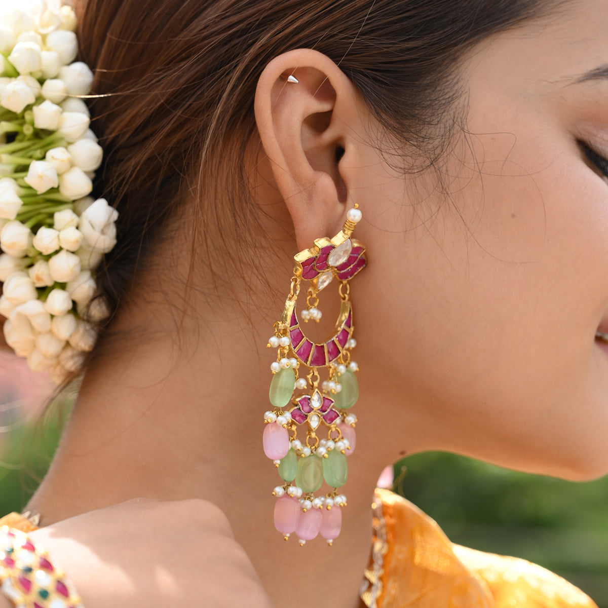 Rigved Pink Lotus Earrings