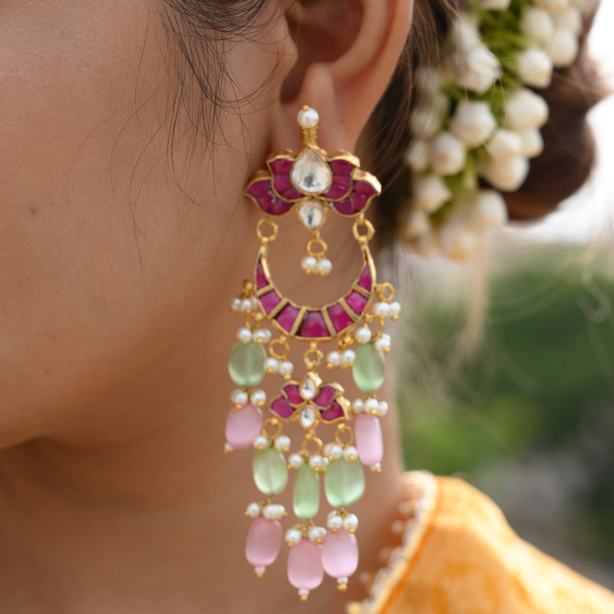 Rigved Pink Lotus Earrings