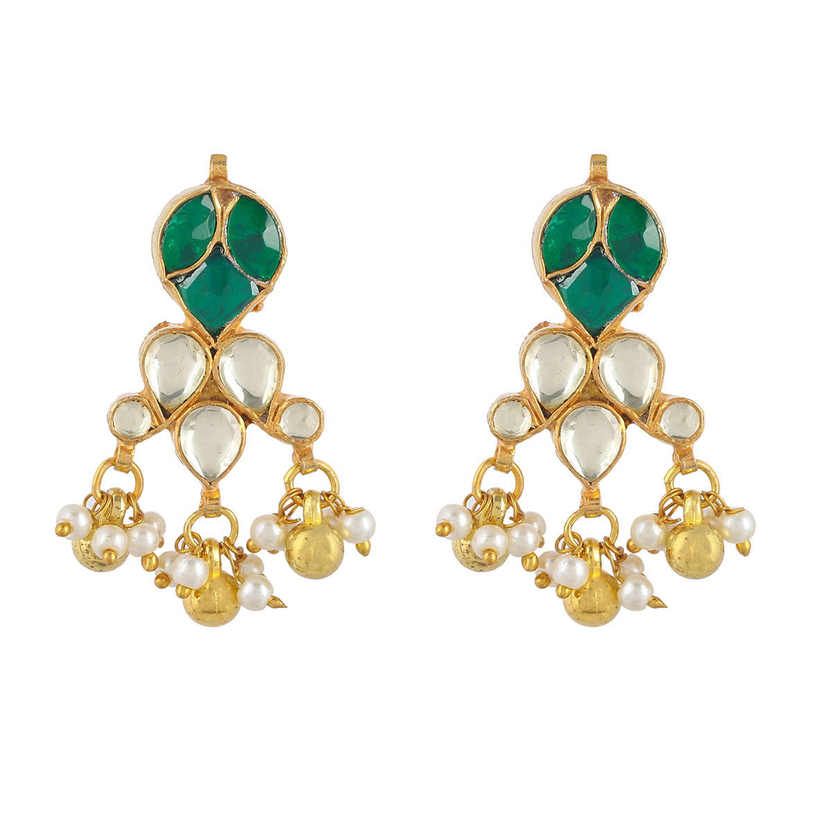 SJN045- Green and White Colour Gold Plated Jadau Kundan Choker with Earrings