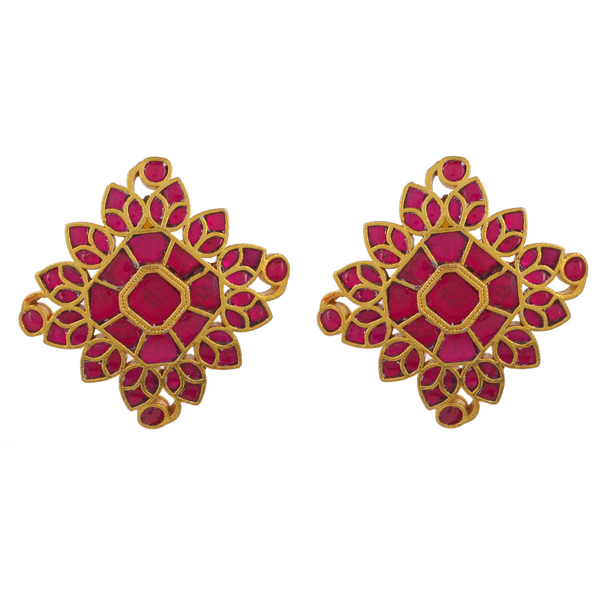 SJTN008- Red Colour Gold Plated Jadau Kundan Hasli with Earrings