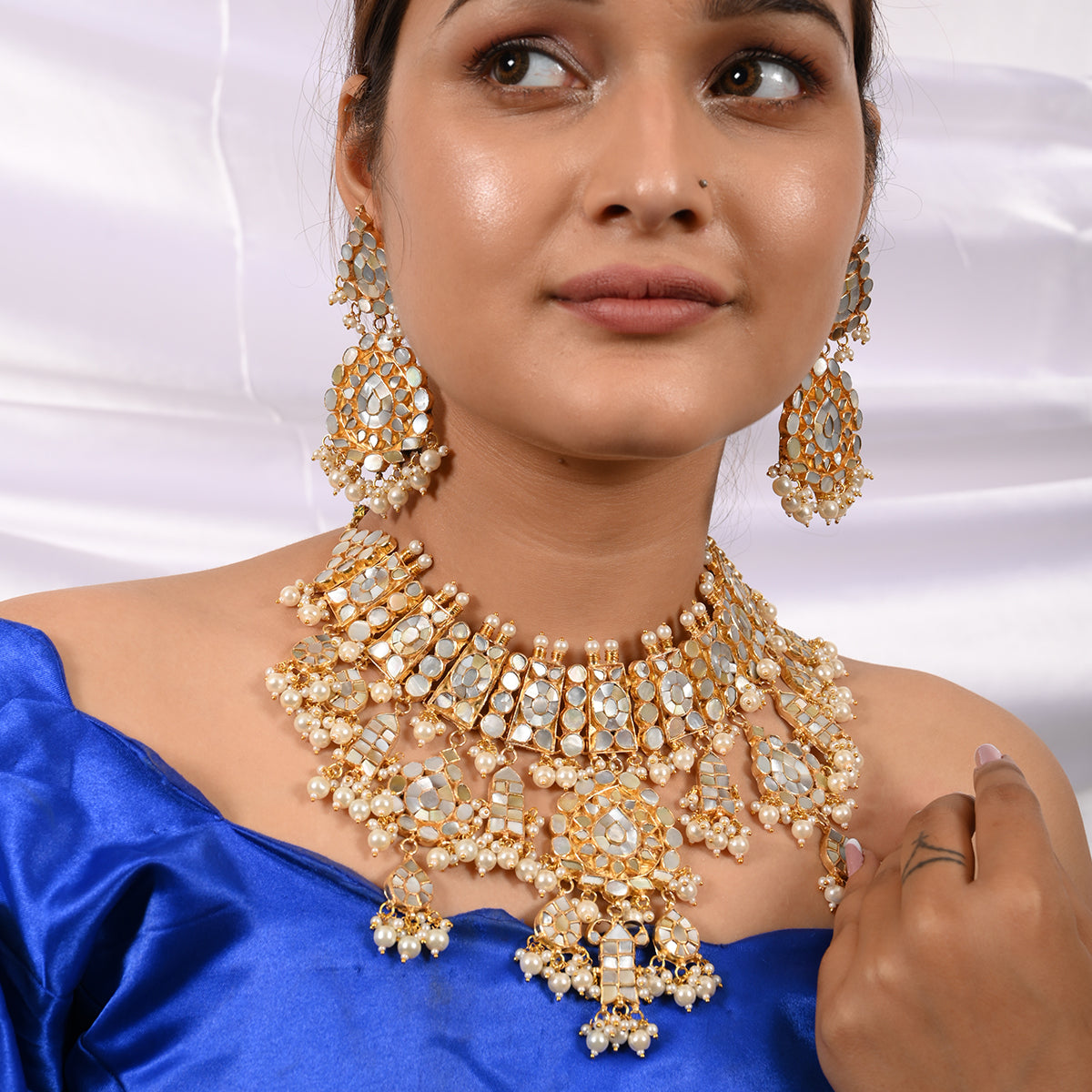 Faiza Mother Of pearl Necklace Set with Tika