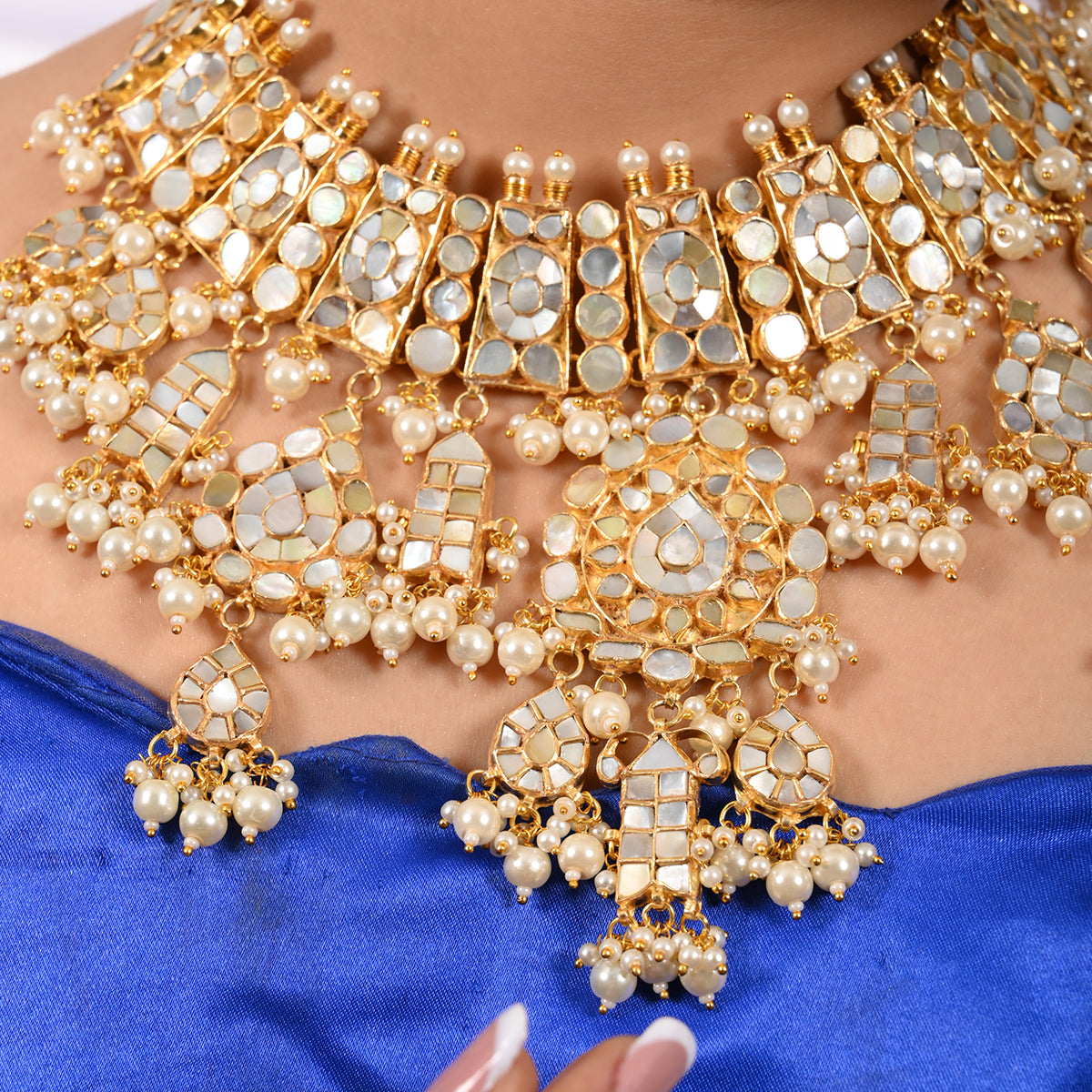 Faiza Mother Of pearl Necklace Set with Tika