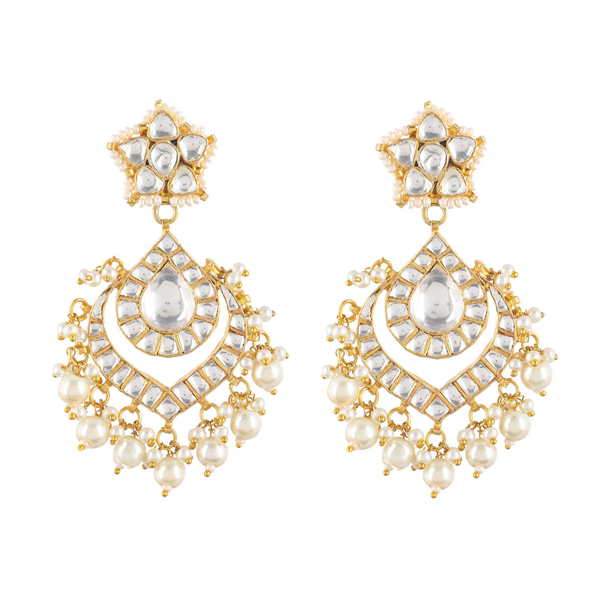 SJE002- White Colour Gold Plated Jadau Kundan Earings