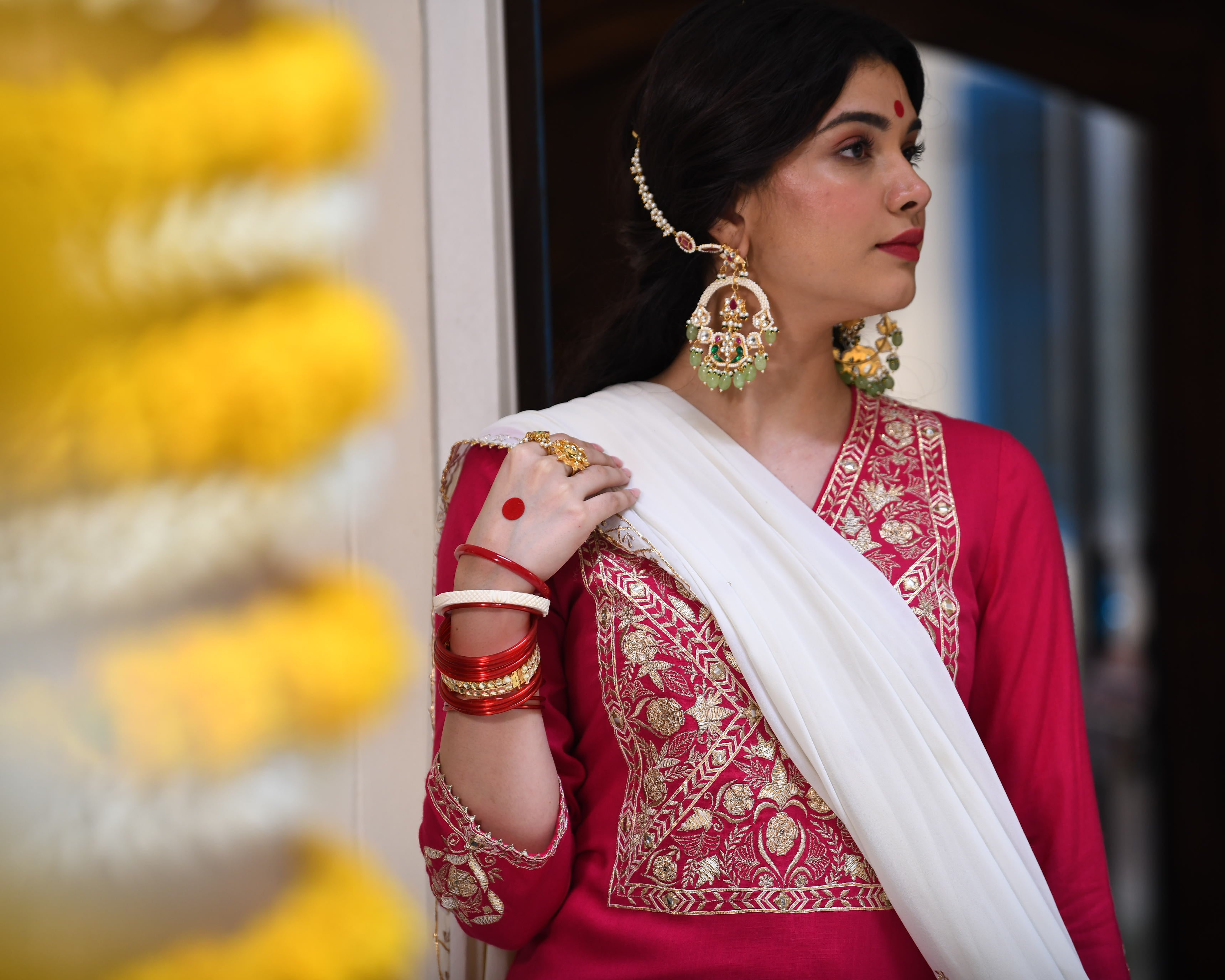Sharvil Kundan Bali Earrings with Head Chain