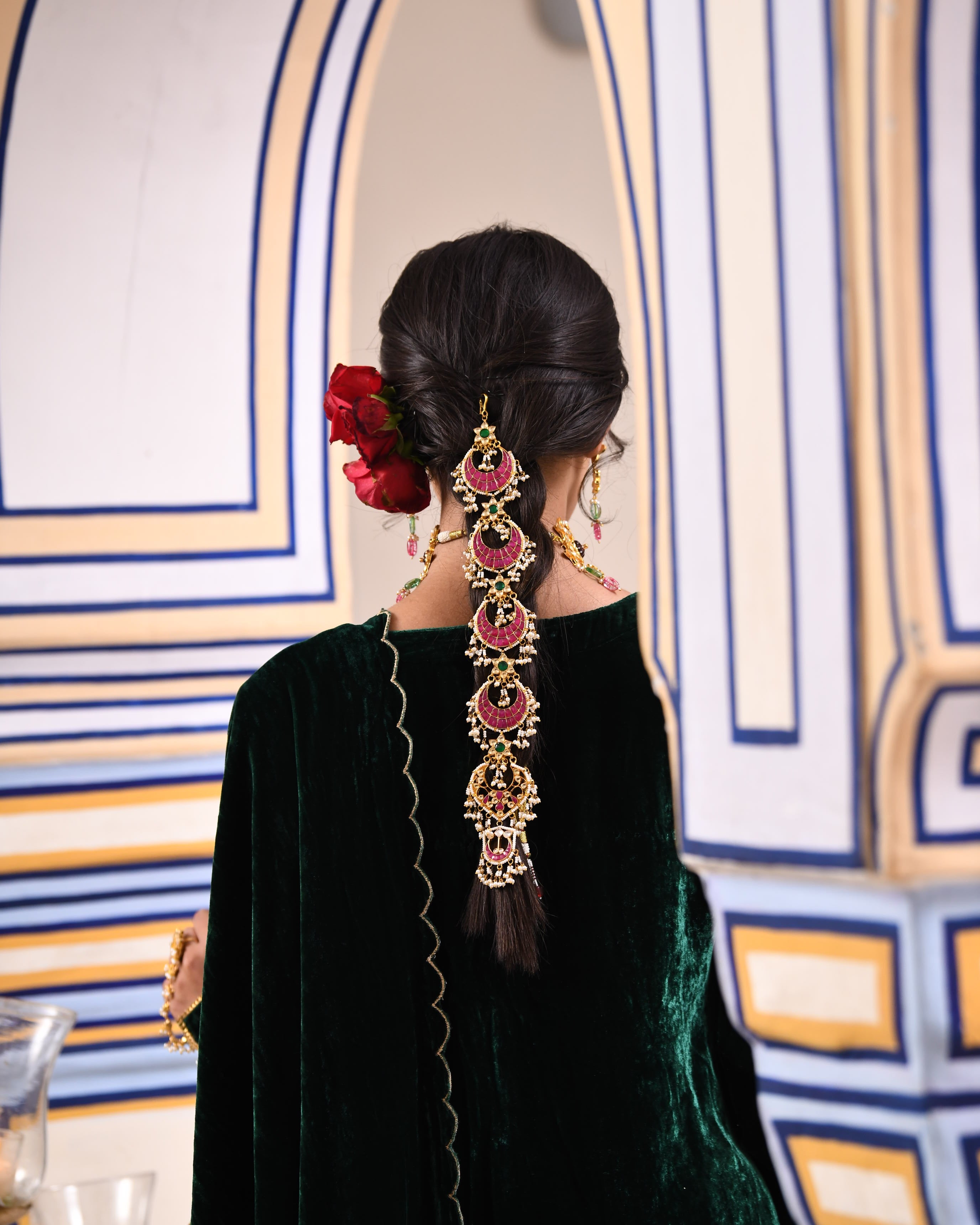 Norat Pink Kundan Hair Accessories/ Braid