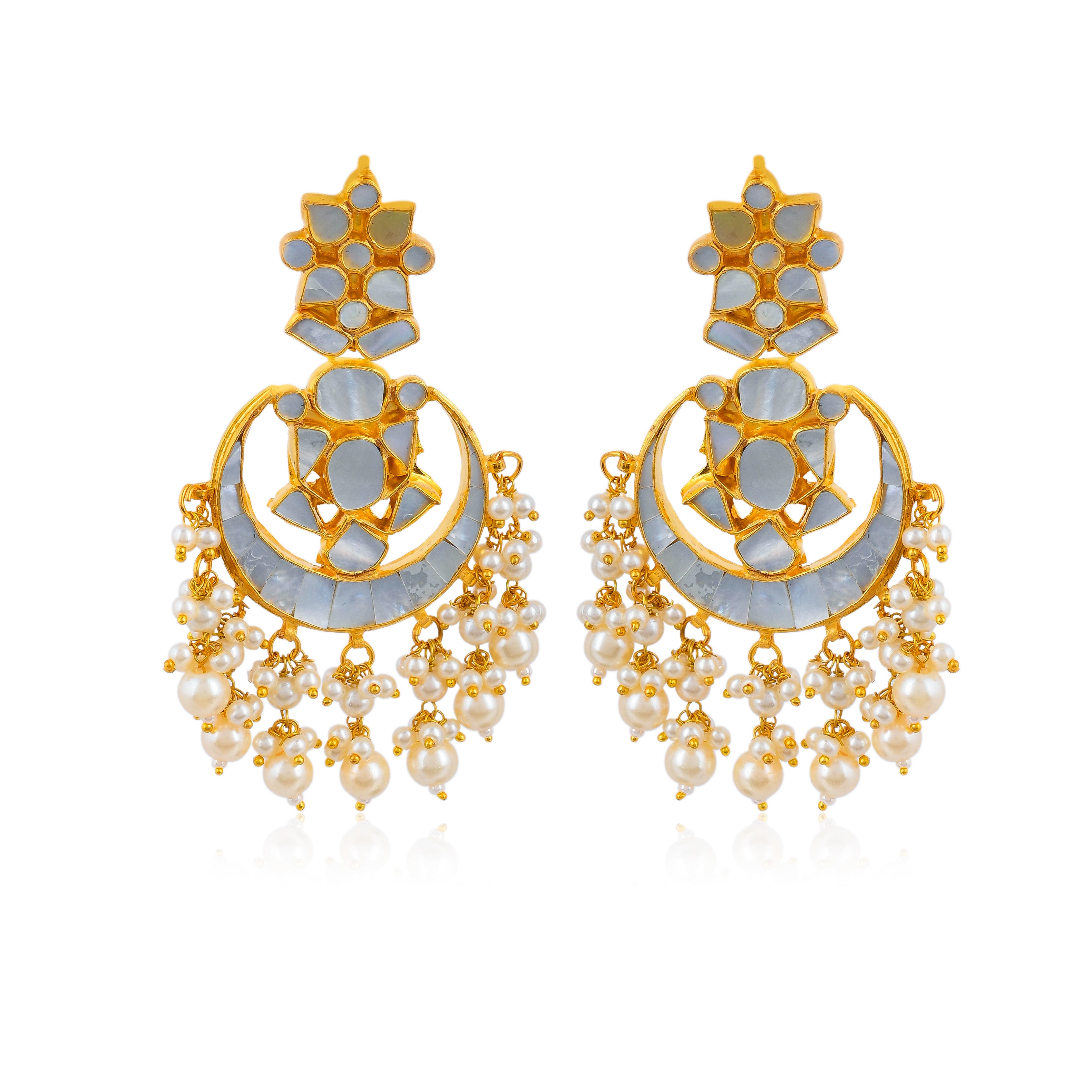 SJN121- Gold Plated Mother Of Pearl Necklace With Earring
