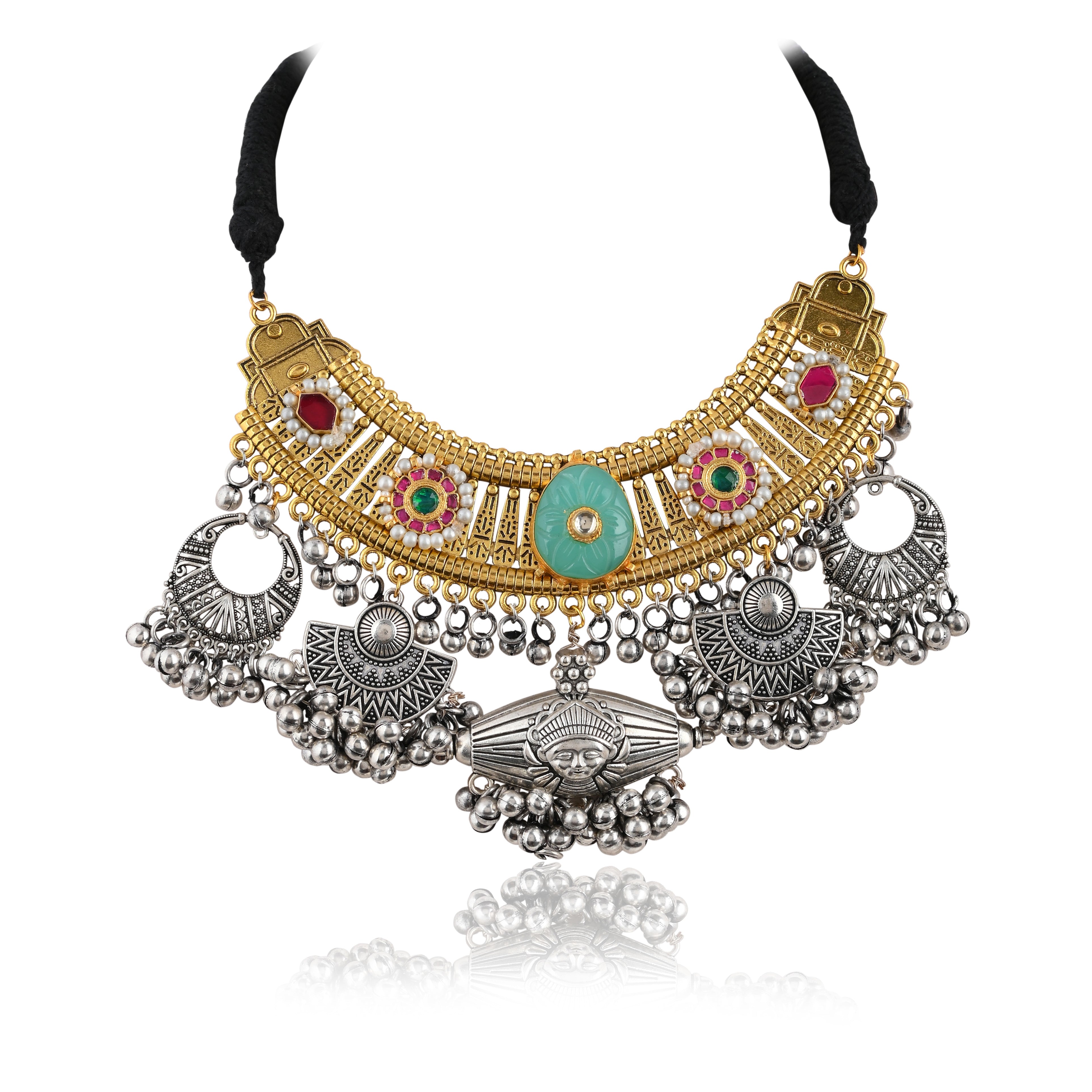 SJTN007- Oxidized Tribal Necklace With Earring