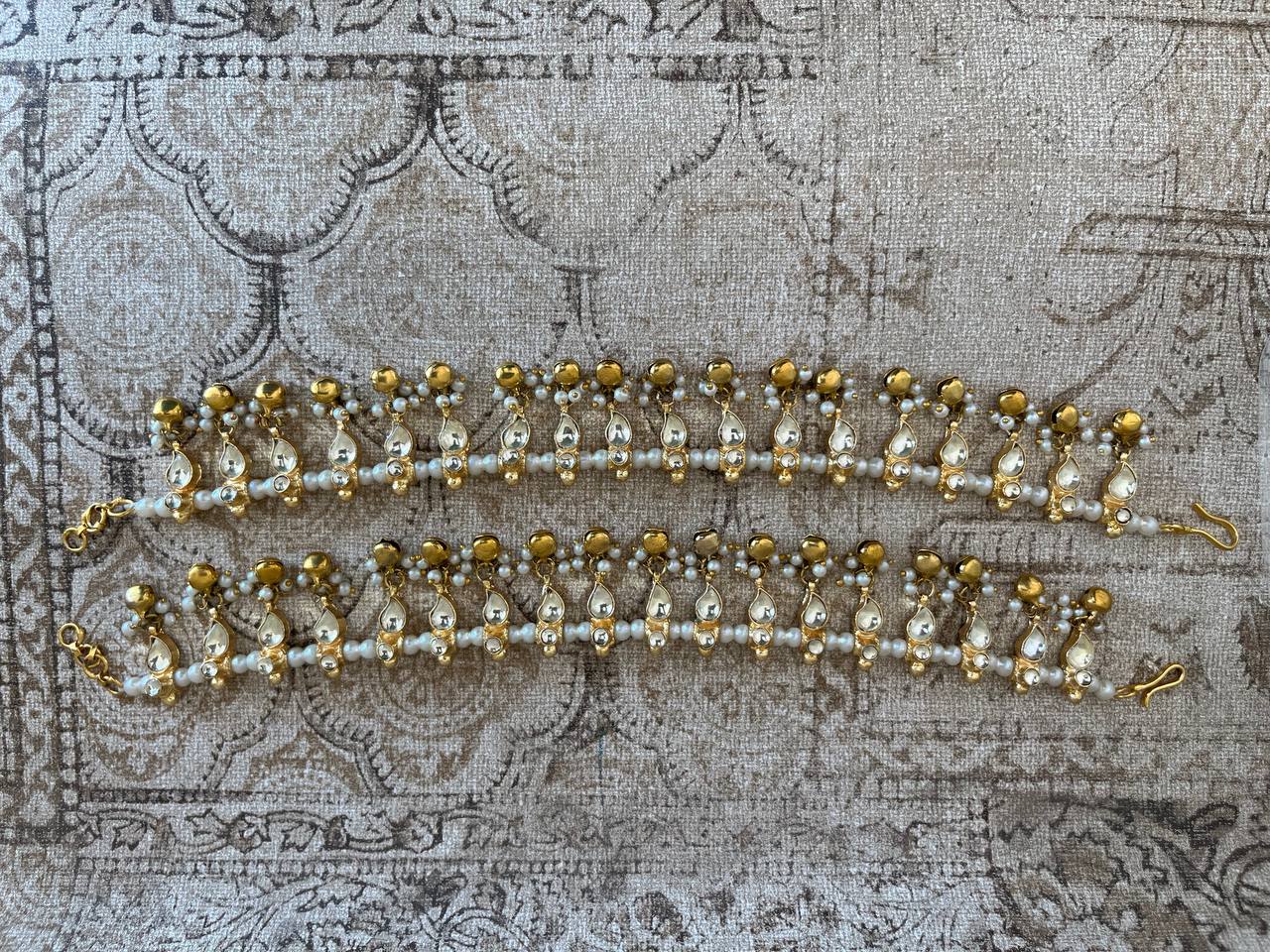 Desiderio Gold Plated Jadau Kundan Anklets with Ghungru