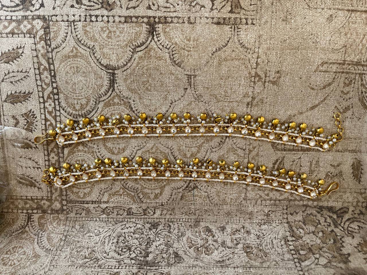 Diego Pearl Kundan Anklets with Ghunghru