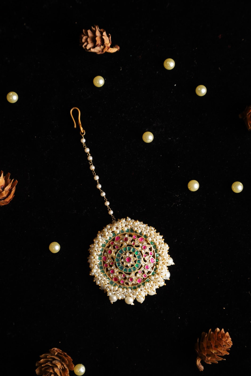 SJT1028- Multi Colour Gold Plated Jadau Kundan Maang Tika