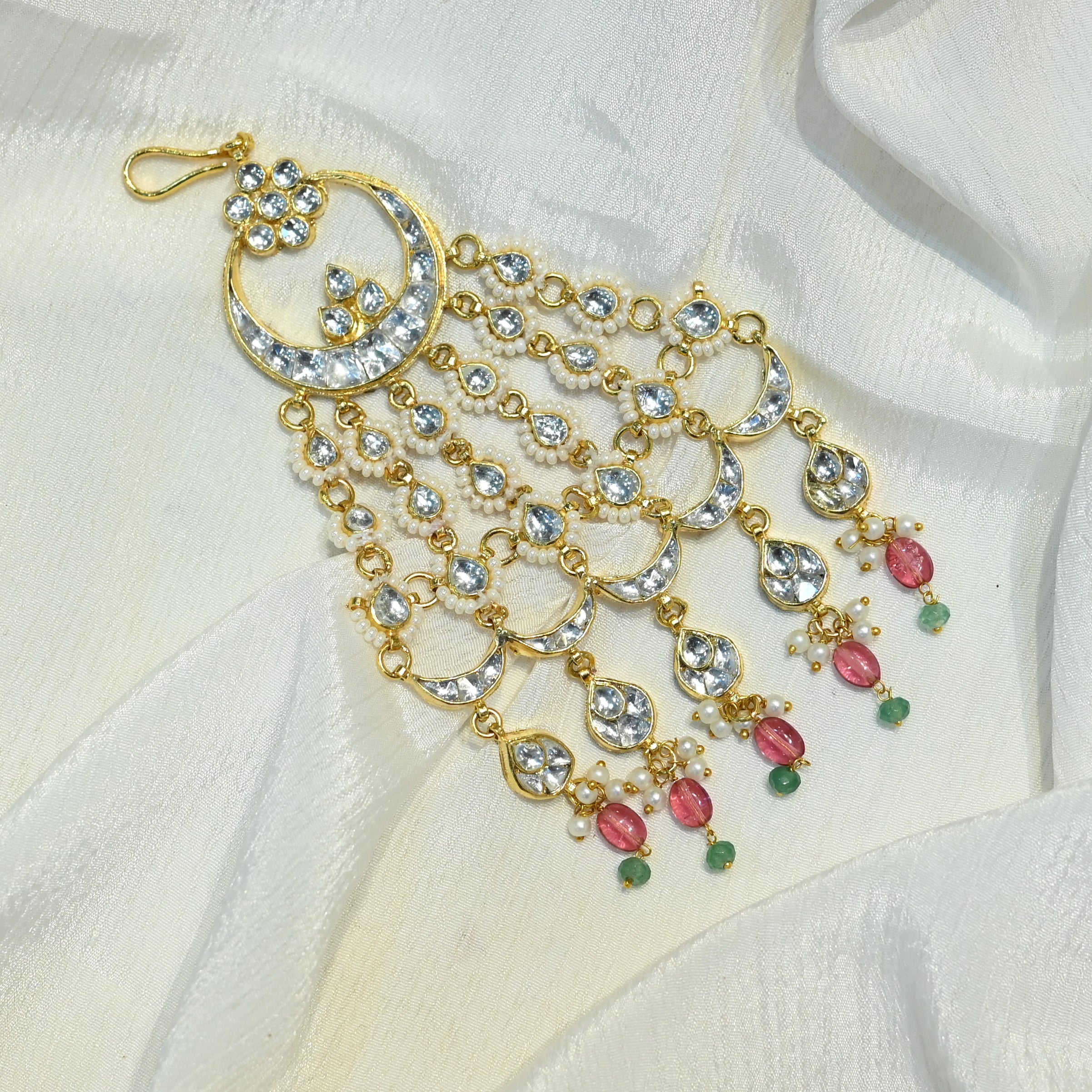 SJPA1007- White Colour Gold Plated Jadau Kundan Passa