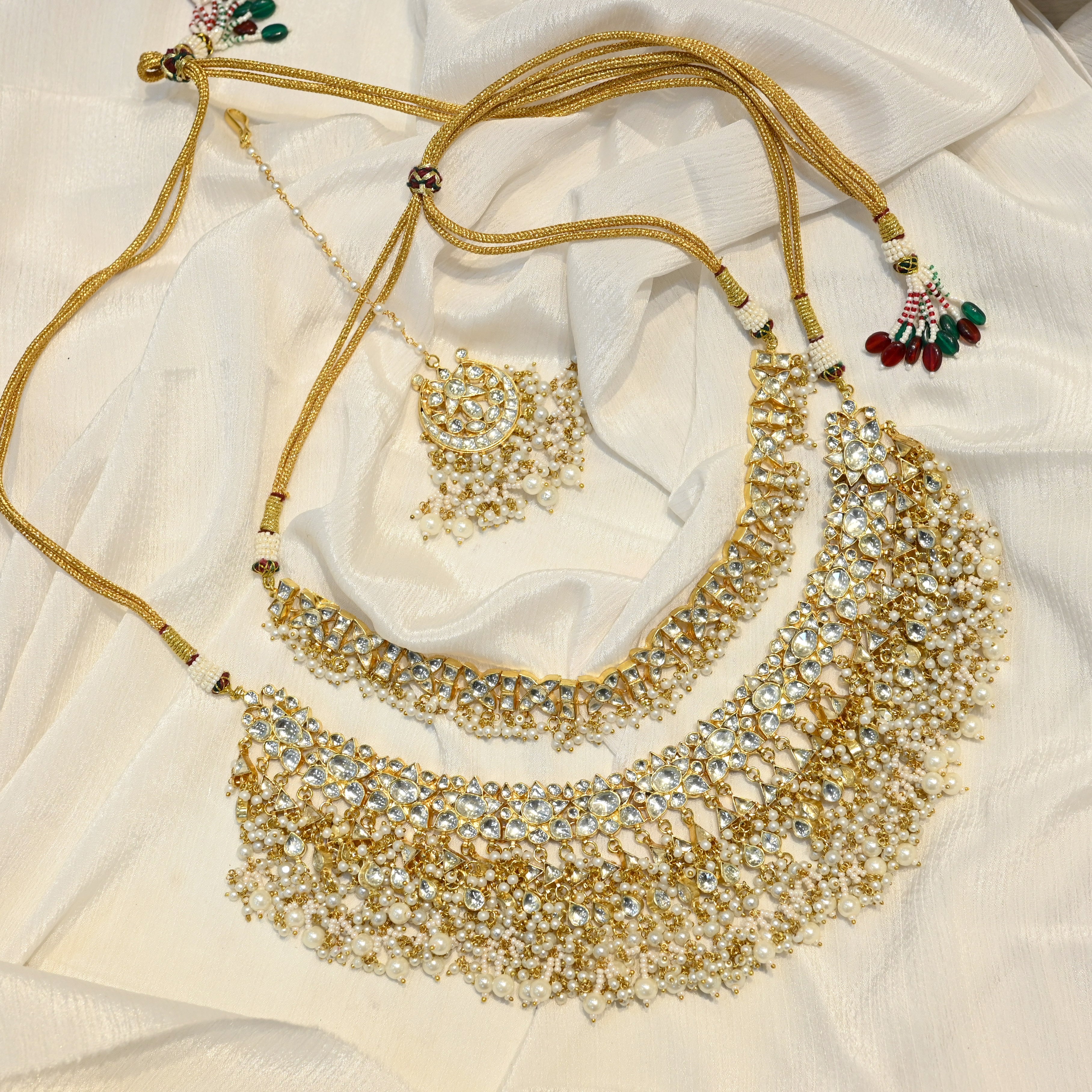 SJN1113- White Colour Gold Plated Jadau Kundan Choker Necklace With Earrings and Tika