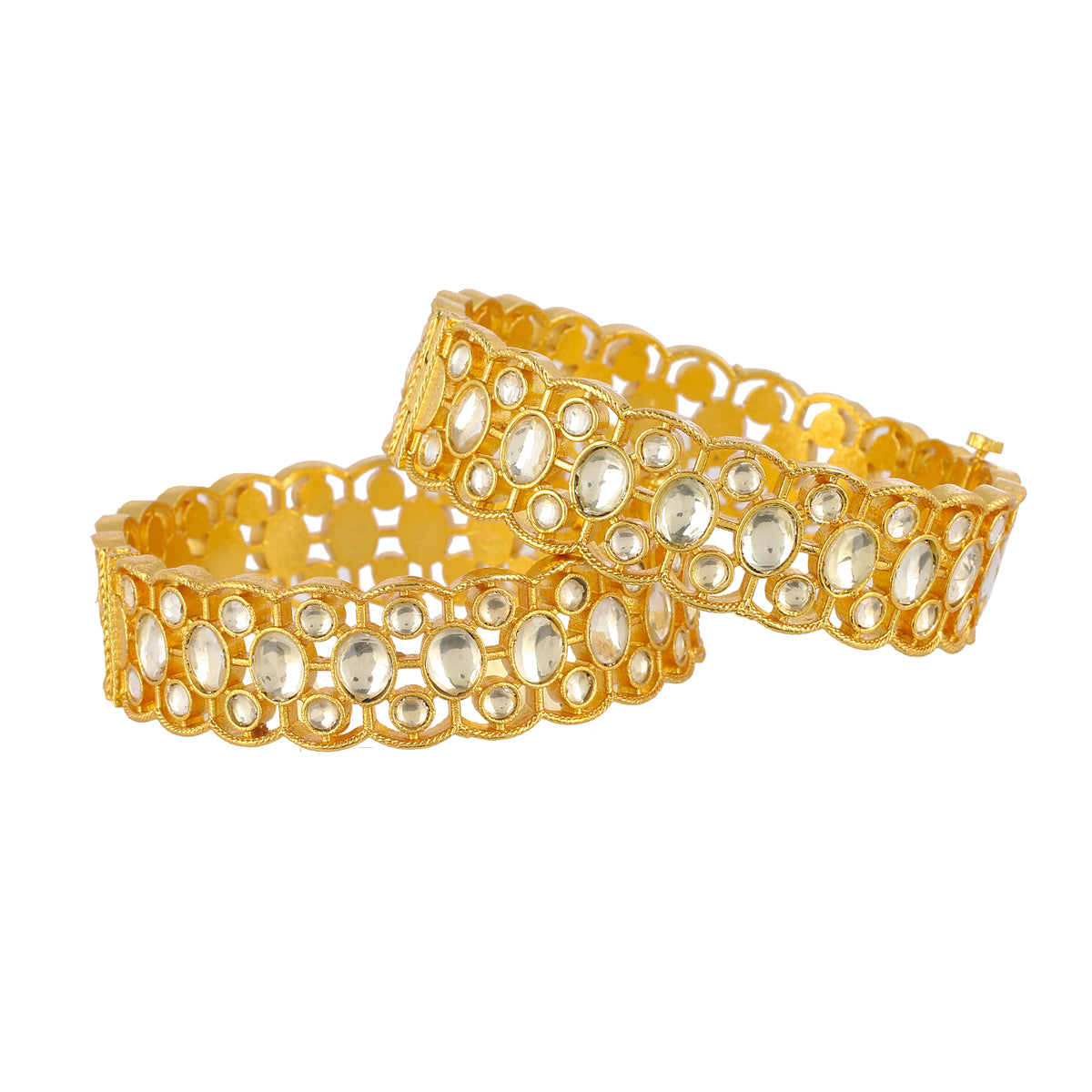 SJB1016- White Colour Gold Plated Jadau Kundan Bangle