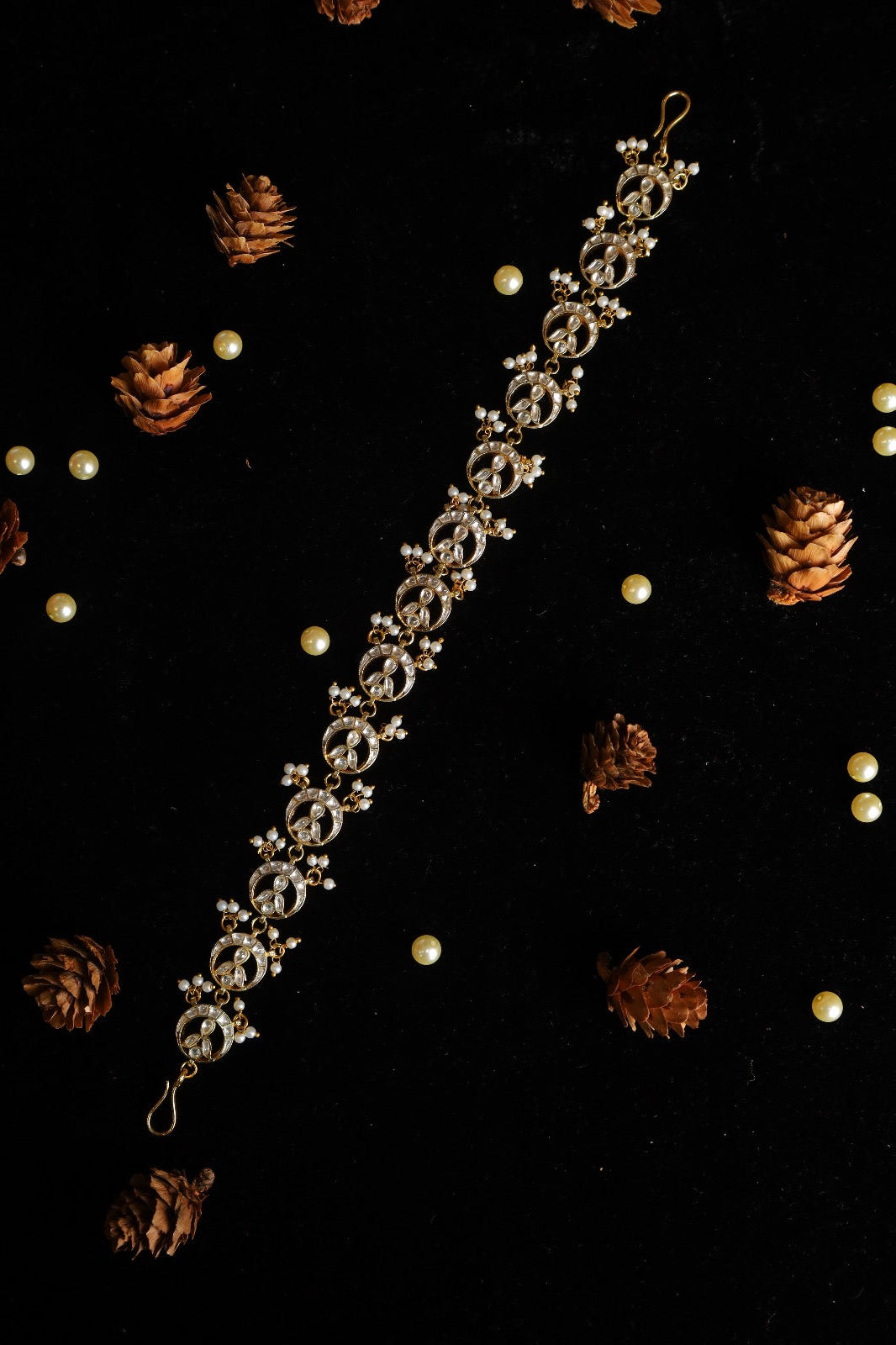 SJHB1029- White Colour Gold Plated Jadau Kundan Headband