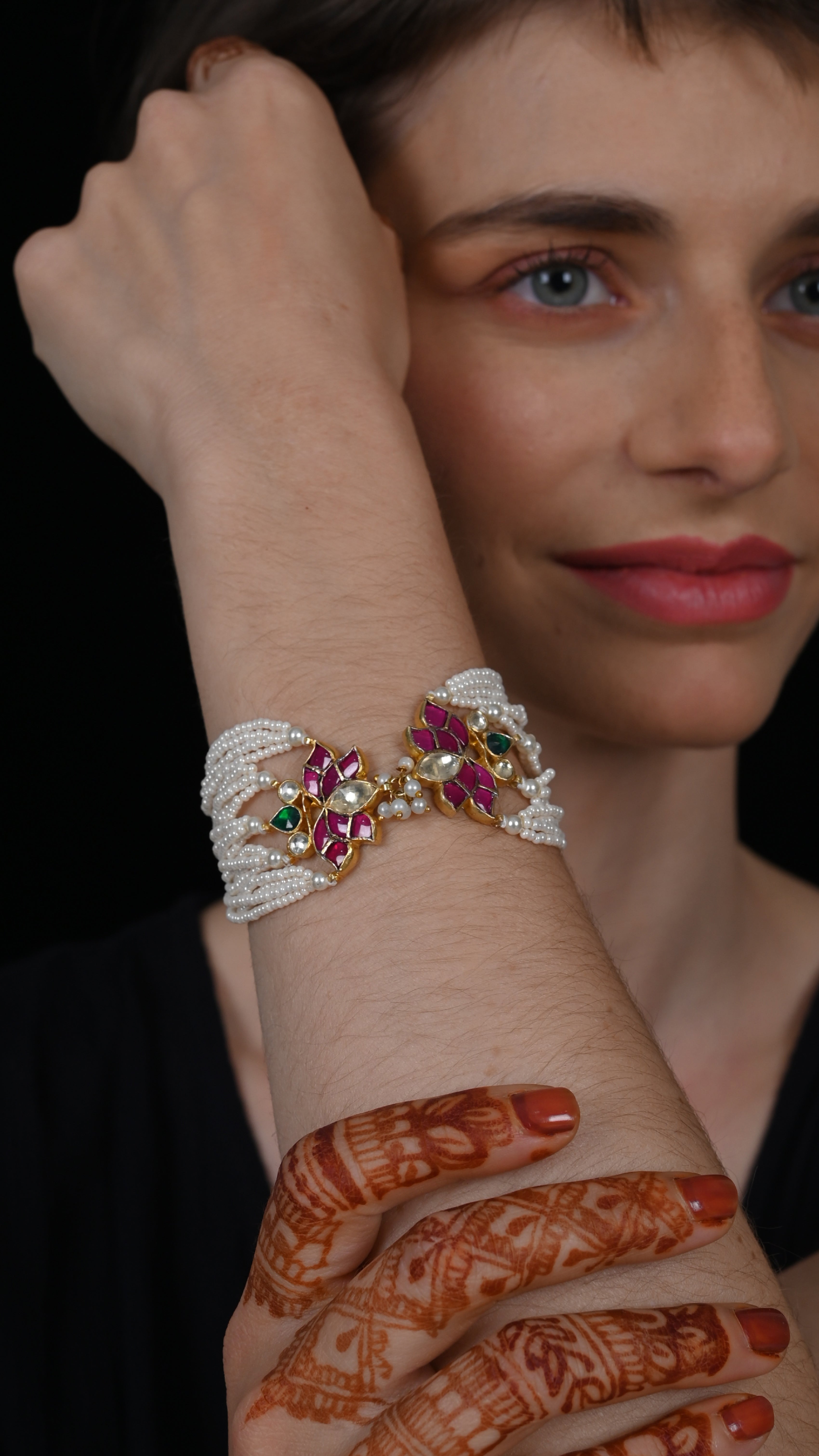 SJRB1036- Multi Colour Gold Plated Jadau Kundan Bracelet