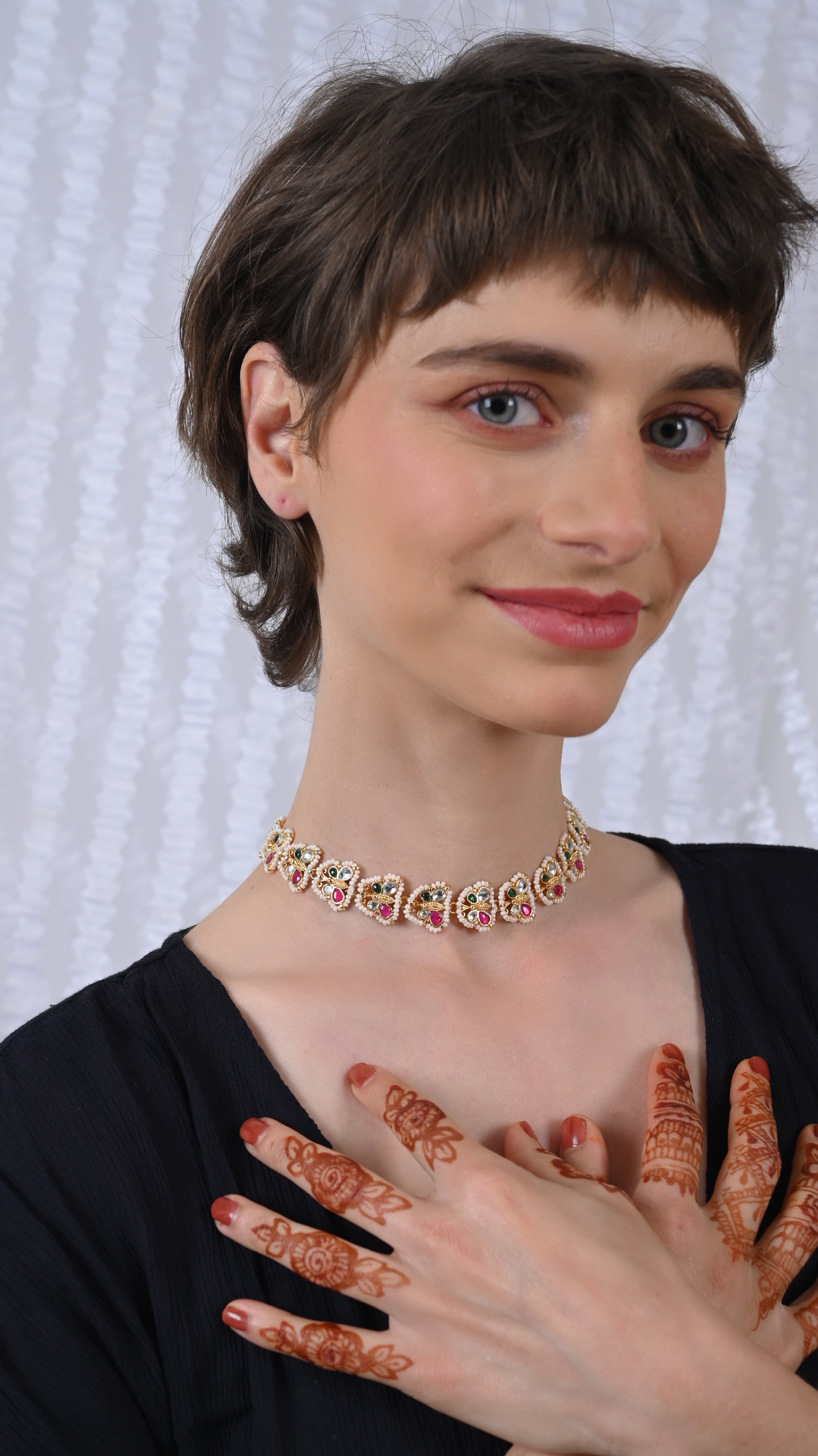SJN1028- Multi Colour Gold Plated Jadau Kundan Butterfly Motif Choker