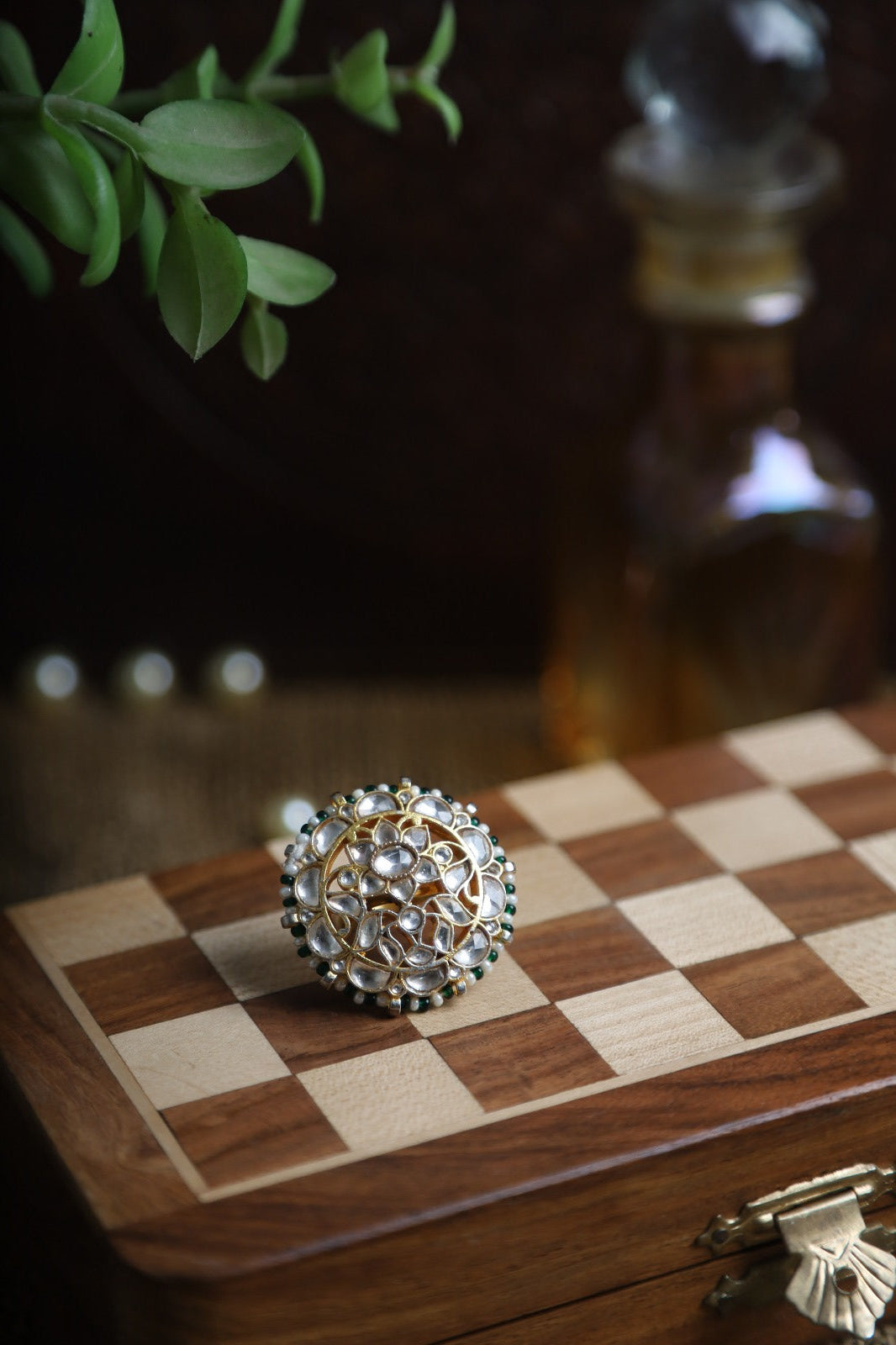 SJR0009- White Colour Gold Plated Jadau Kundan Ring