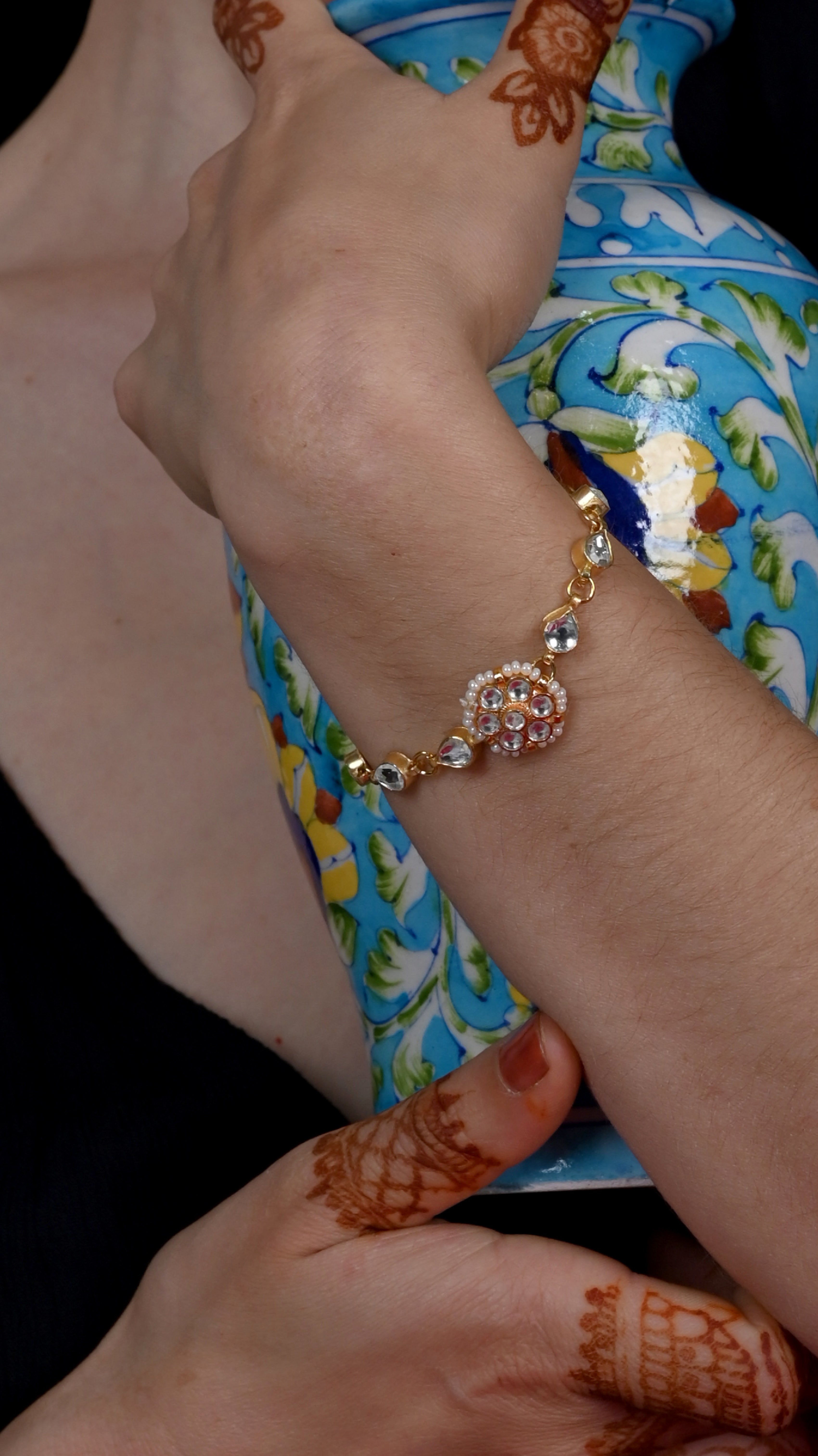 SJRB1042- White Colour Gold Plated Jadau Kundan Bracelet