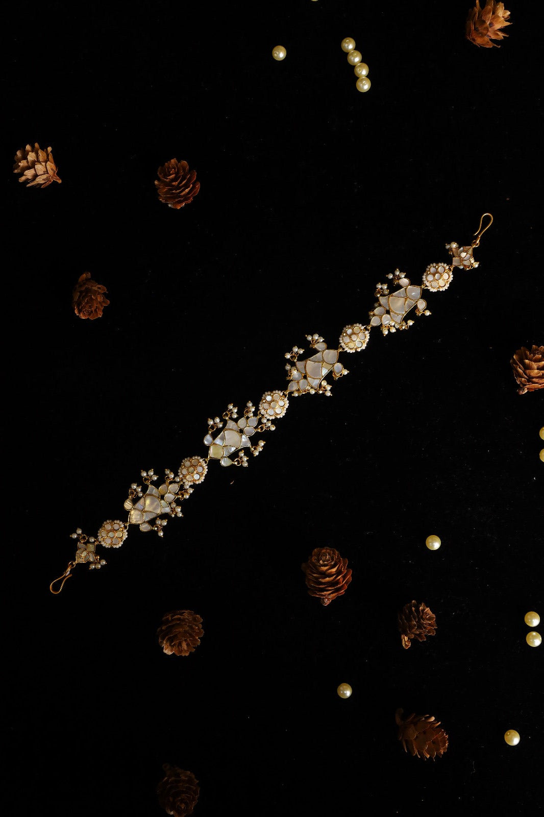 SJHB1030- White Colour Gold Plated Mother of Pearl Headband