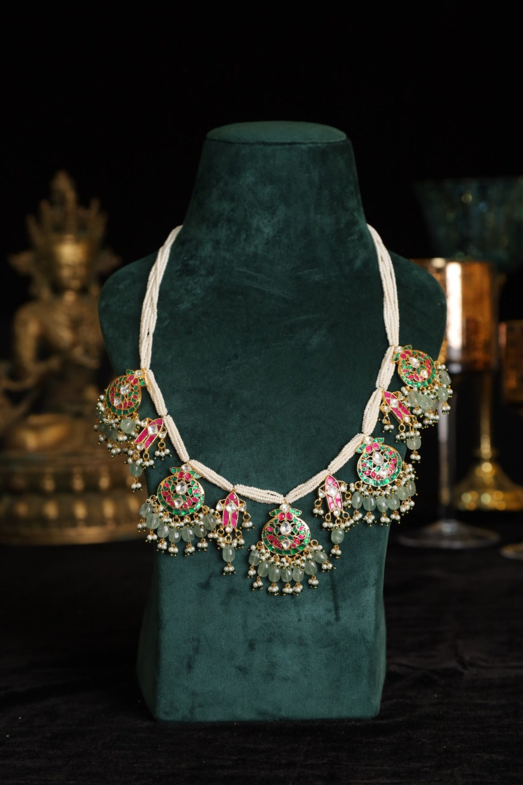SJN1176- Multi Colour Gold Plated Jadau Kundan Necklace