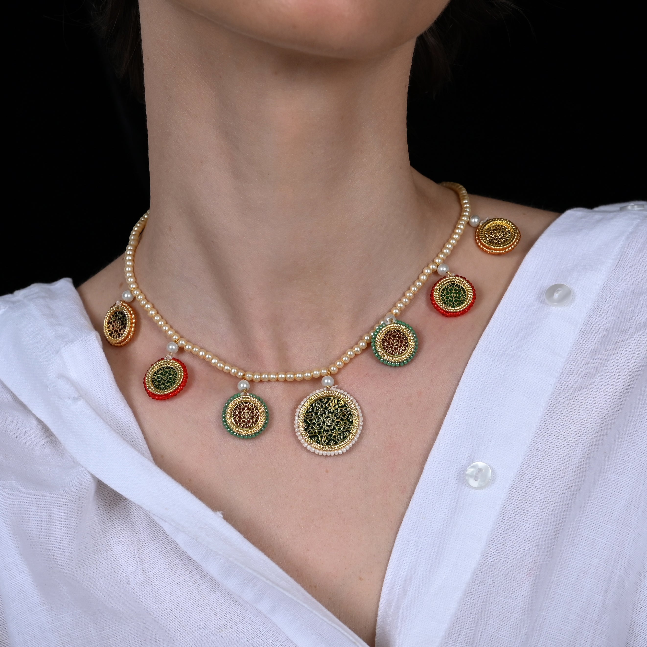 SJN1090- Multi Colour Gold Plated Jadau KundanPendant