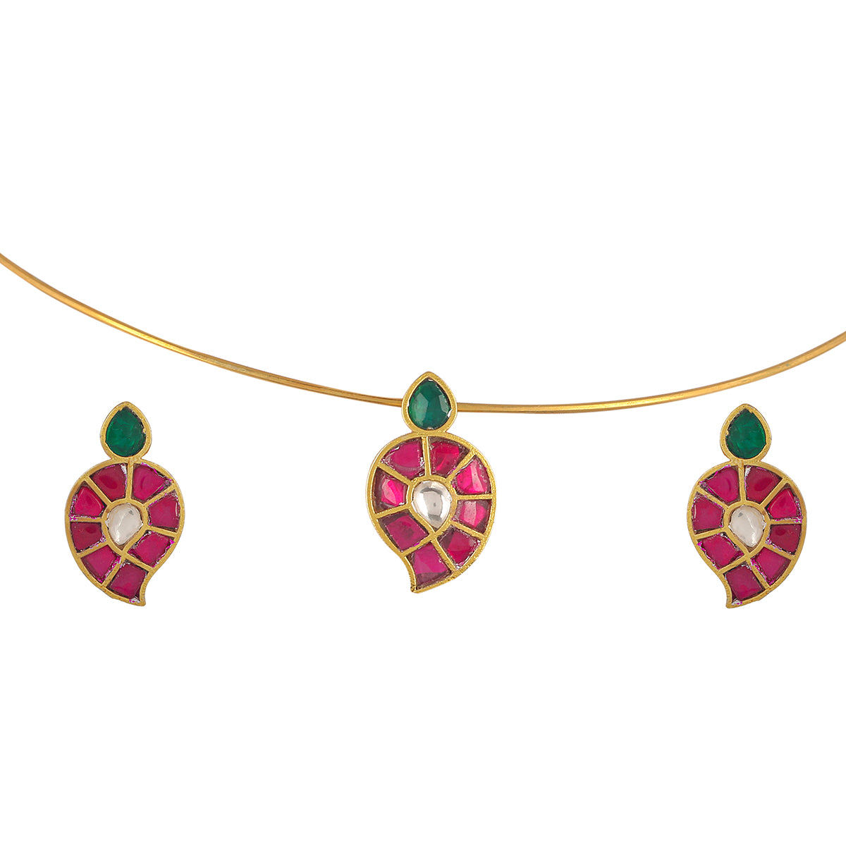 SJN0004- Multi Colour Gold Plated Jadau Kundan Hasli